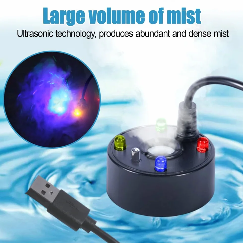 MiOYOOW Brumisateur à Ultrasons, Fontaine d'étang, Mini avec 4 Couleurs LED USB, Protection Manque d'eau