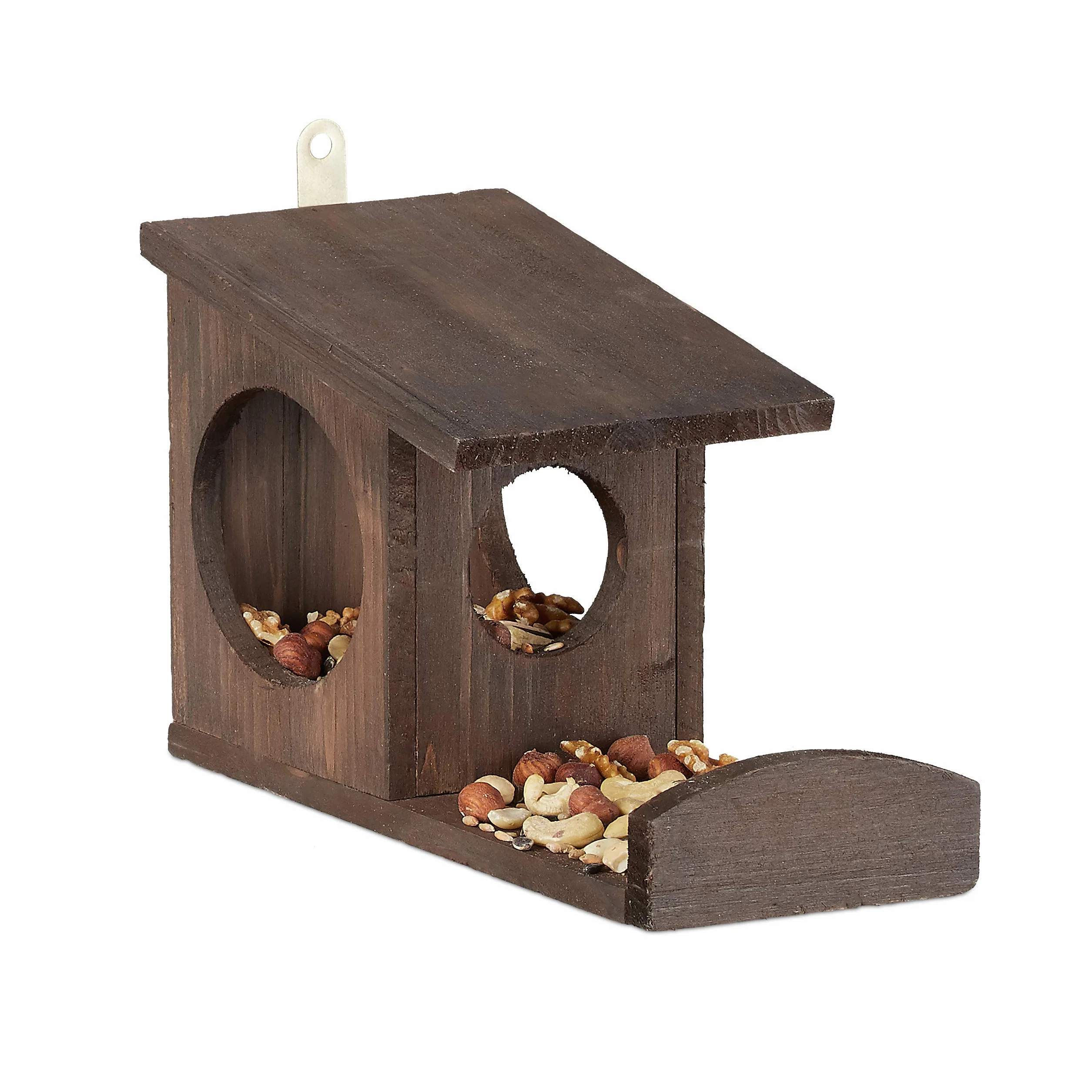 Relaxdays Mangeoire pour écureuils Distributeur de Nourriture Bois 17,5 x 14 x 25 cm Marron foncé
