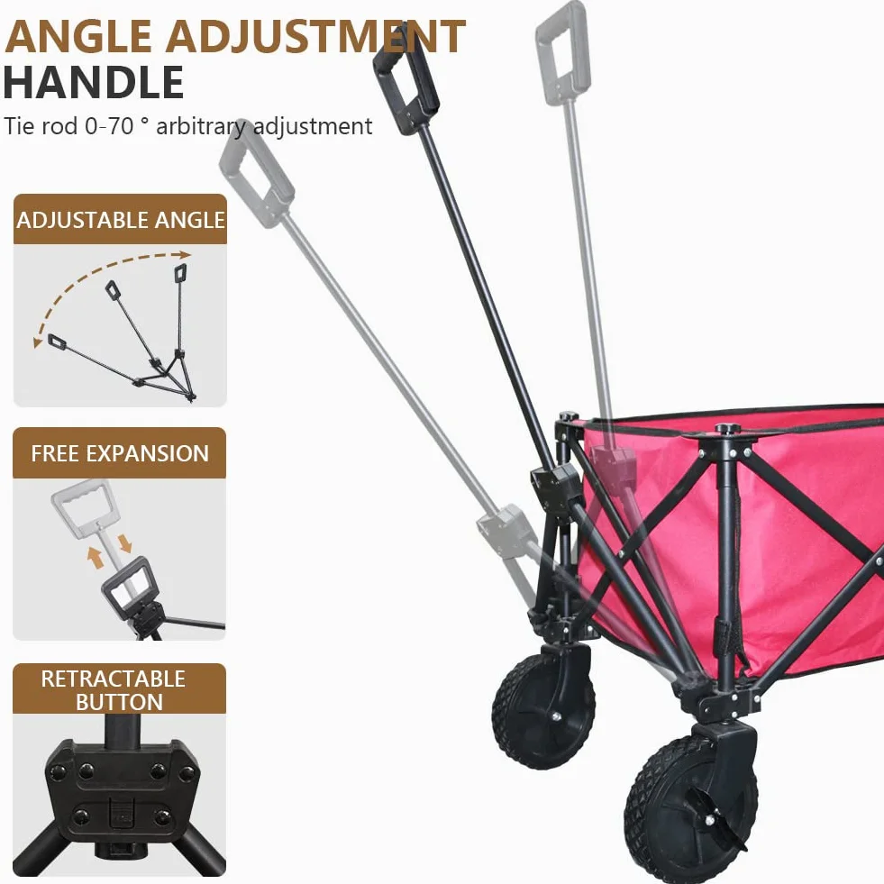 Chariot de Pique-Nique Pliable Grande Capacité Roues Pivotantes 360° Freins Rouge