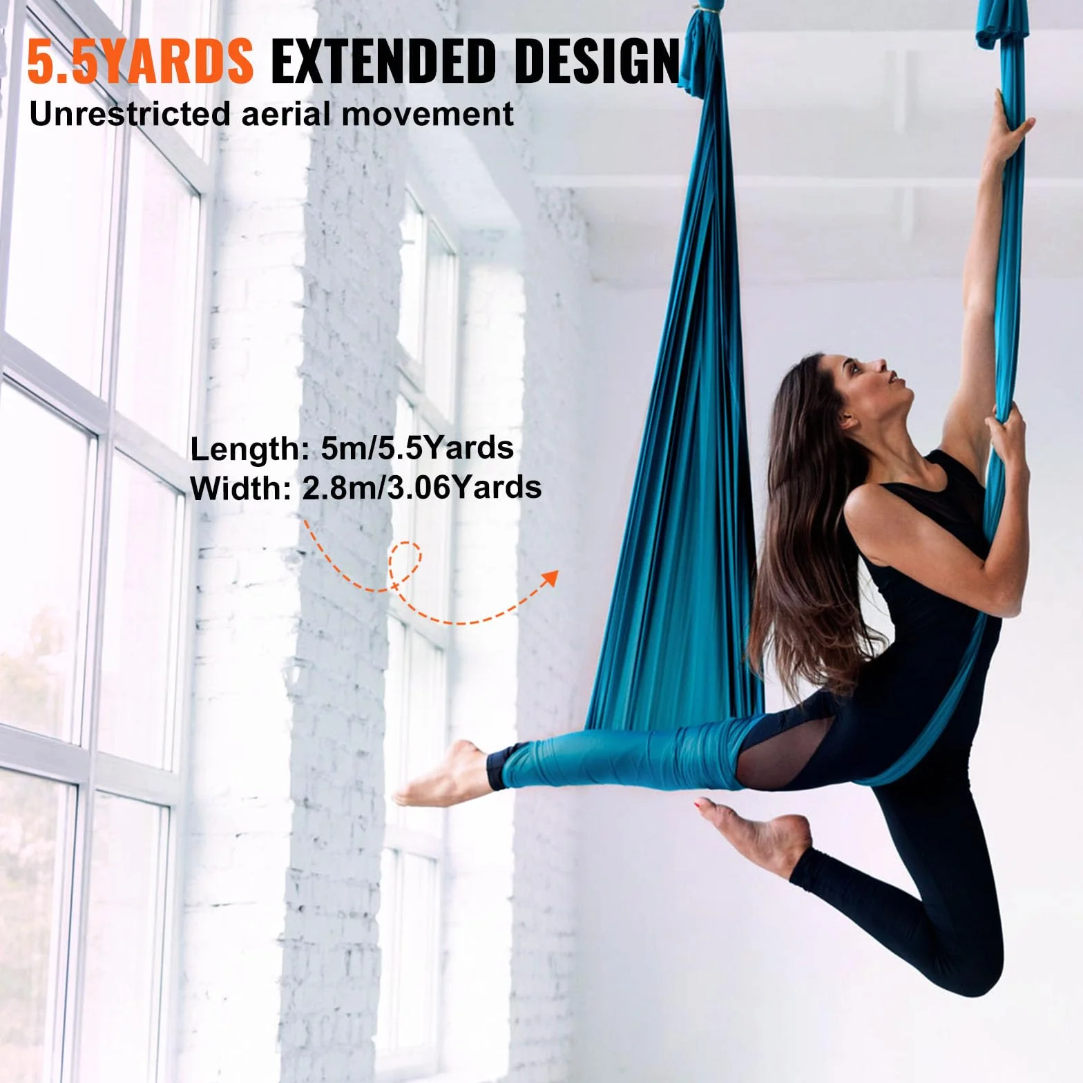 VEVOR Hamac de Yoga Aérien 5x2,8 m Kit Balançoire de Yoga Inversion Danse Aérienne en Nylon 100 g/m² Charge 1000 kg Vol Anti-gravité d'Air pour Fitness Musculation Pilates Gym Maison Studio Vert