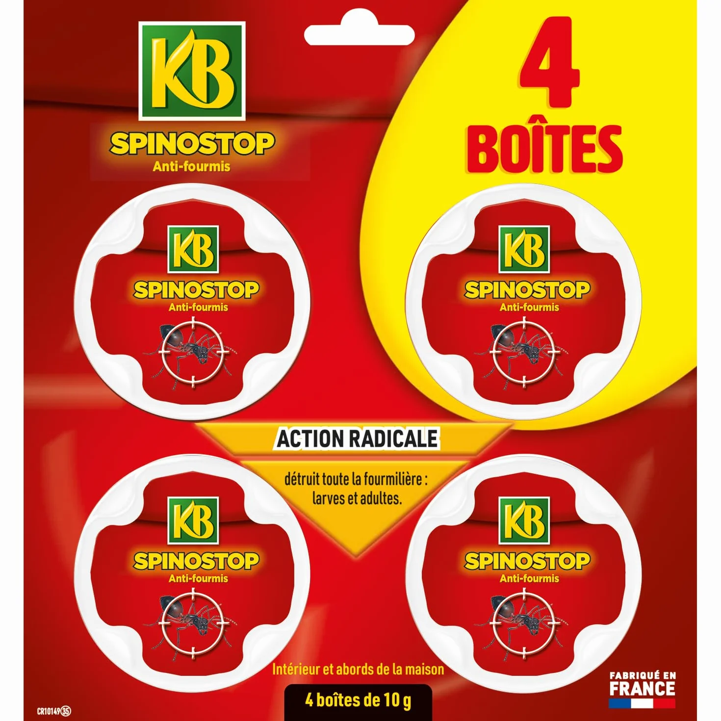 KB HOME DEFENSE Spinostop Anti-Fourmis Appâts 4x10g – Élimine Nid Larves – Spinosad Intérieur Extérieur