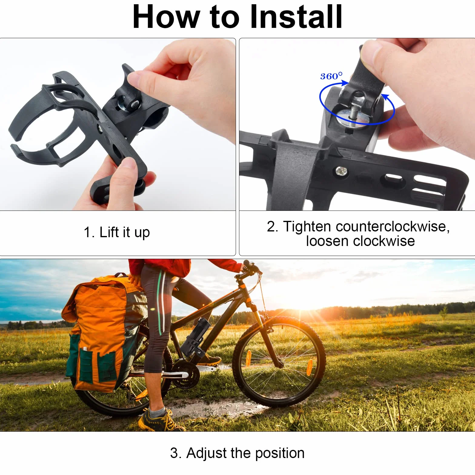 Porte-bouteille pour vélo, super léger, en forme de bouteille, compatible diamètre de tube 1,5 à 4,2 cm, VTT et vélo de route