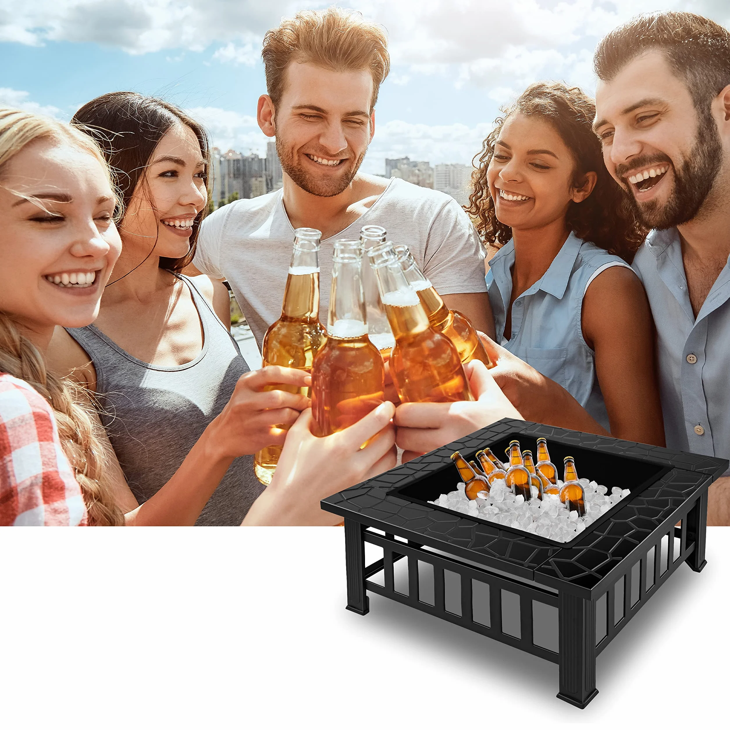 KESSER® 3 en 1 Foyer Multifonction avec Grille et Pince à Grillade, Brasero en Métal pour Jardin Terrasse
