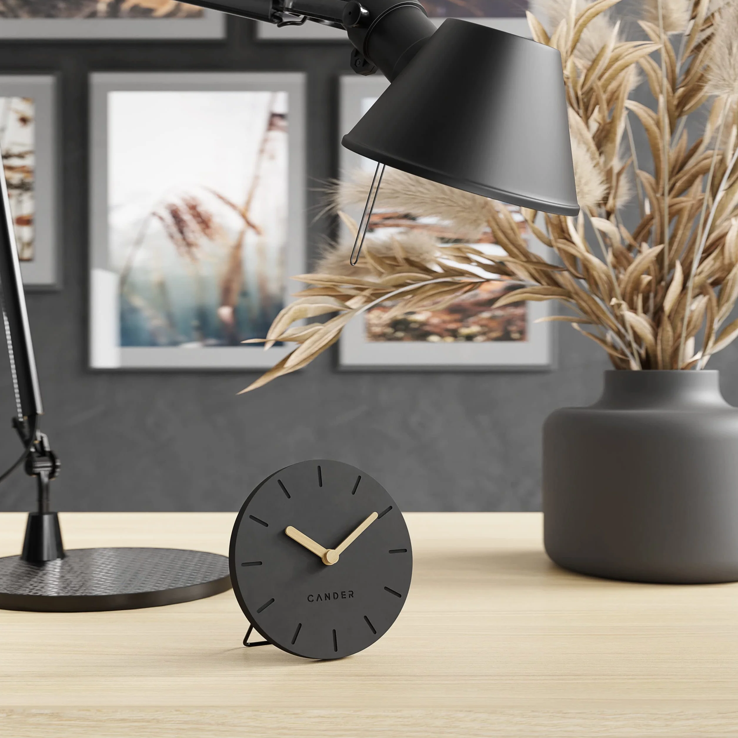 Cander Berlin Horloge de Table silencieuse 12 cm analogique à Piles Vintage Moderne MDF Gris