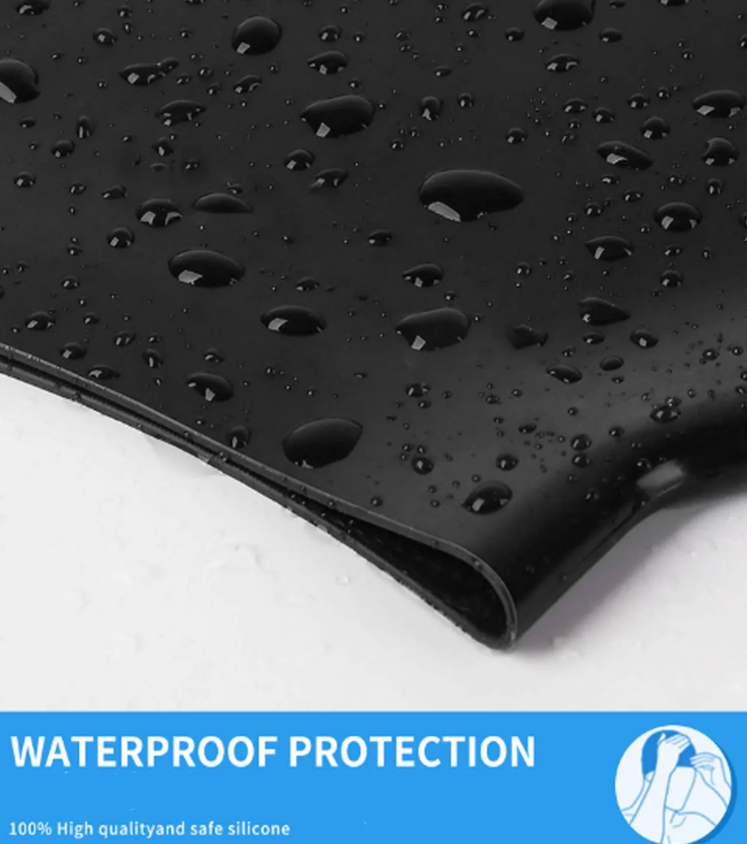 Bonnet de bain en silicone extra large noir pour cheveux longs