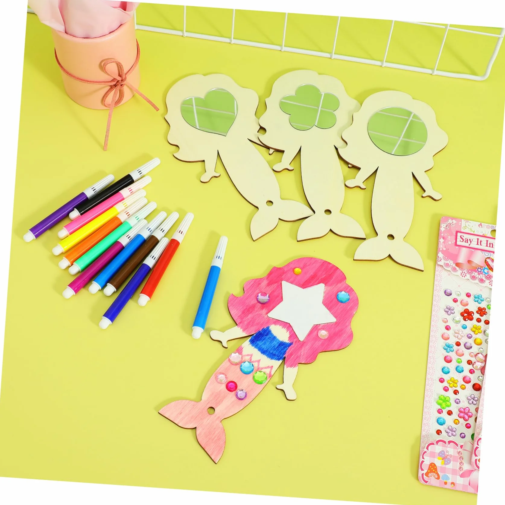 Kit Bricolage Miroir Artisanal en Bois Forme Sirène pour Enfants