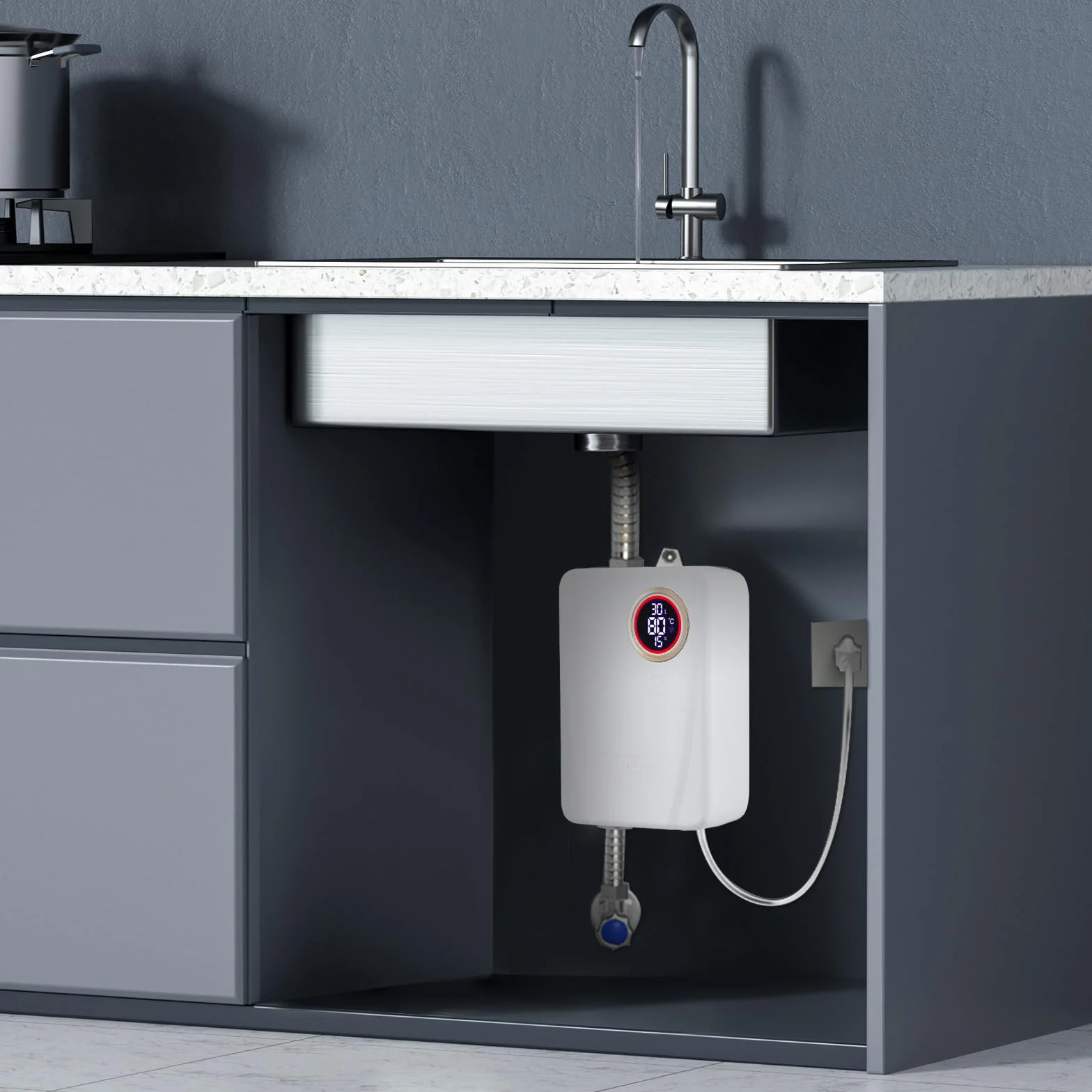 Mini Chauffe-Eau Instantané 3500W Électrique 220V avec Affichage Numérique LCD pour RV Camping