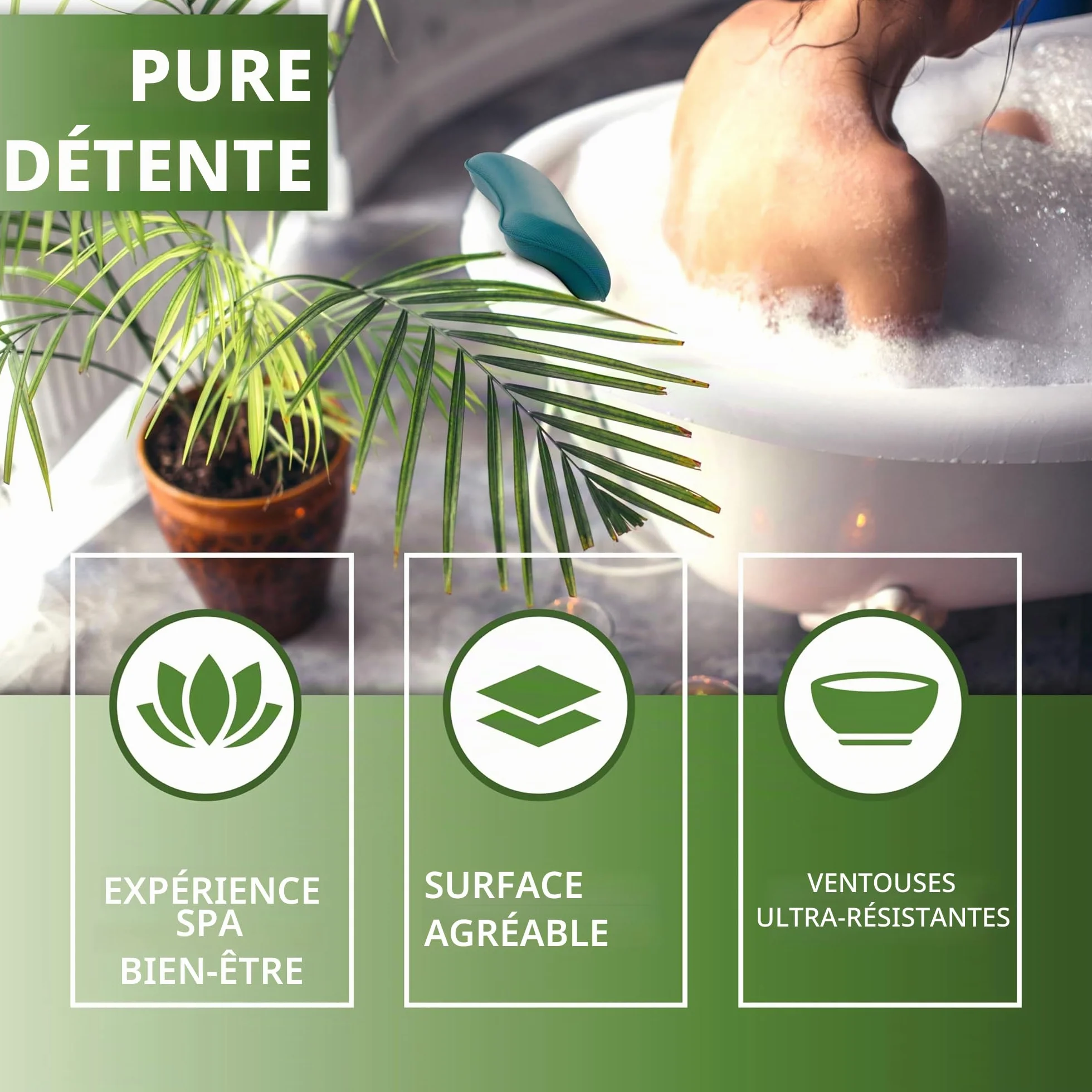 SilverRack Coussin de bain Bleu pétrole avec ventouses Appuie-tête nuque jacuzzi