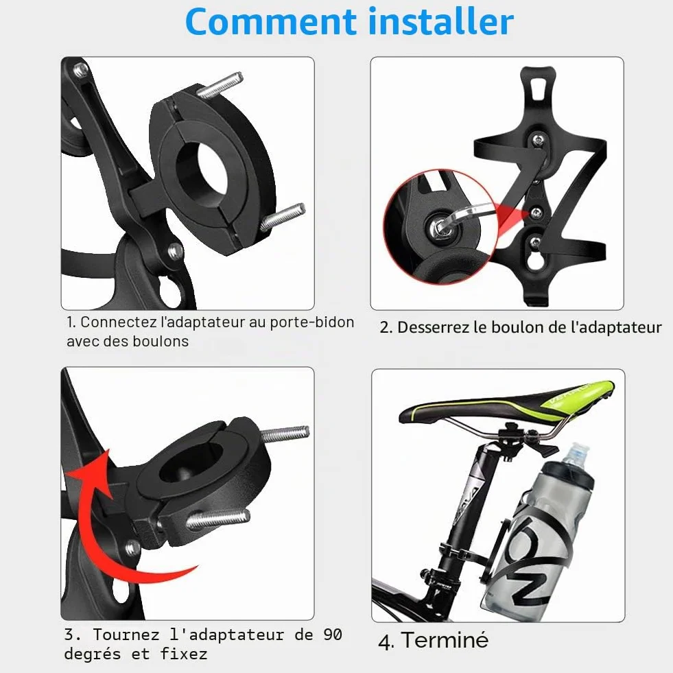 Bicyclette VTT Support Adaptateur pour Porte Bouteille en Alliage d'Aluminium, Facile à Installer Vélo Fixation pour Porte Bidon Verrouillé Double Face sur Guidon Tige De Selle, Noir