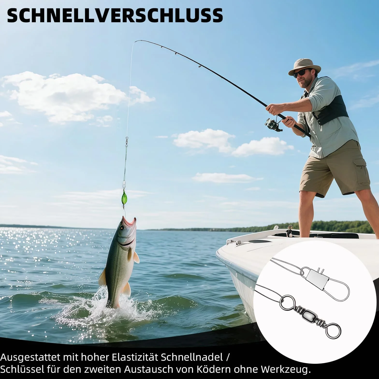 Lot de 100 bas de ligne pour brochet en acier avec émerillons et clips, bas de ligne en acier inoxydable pour la pêche au lancer, 5 tailles, bas de ligne indéchirable pour poissons prédateurs