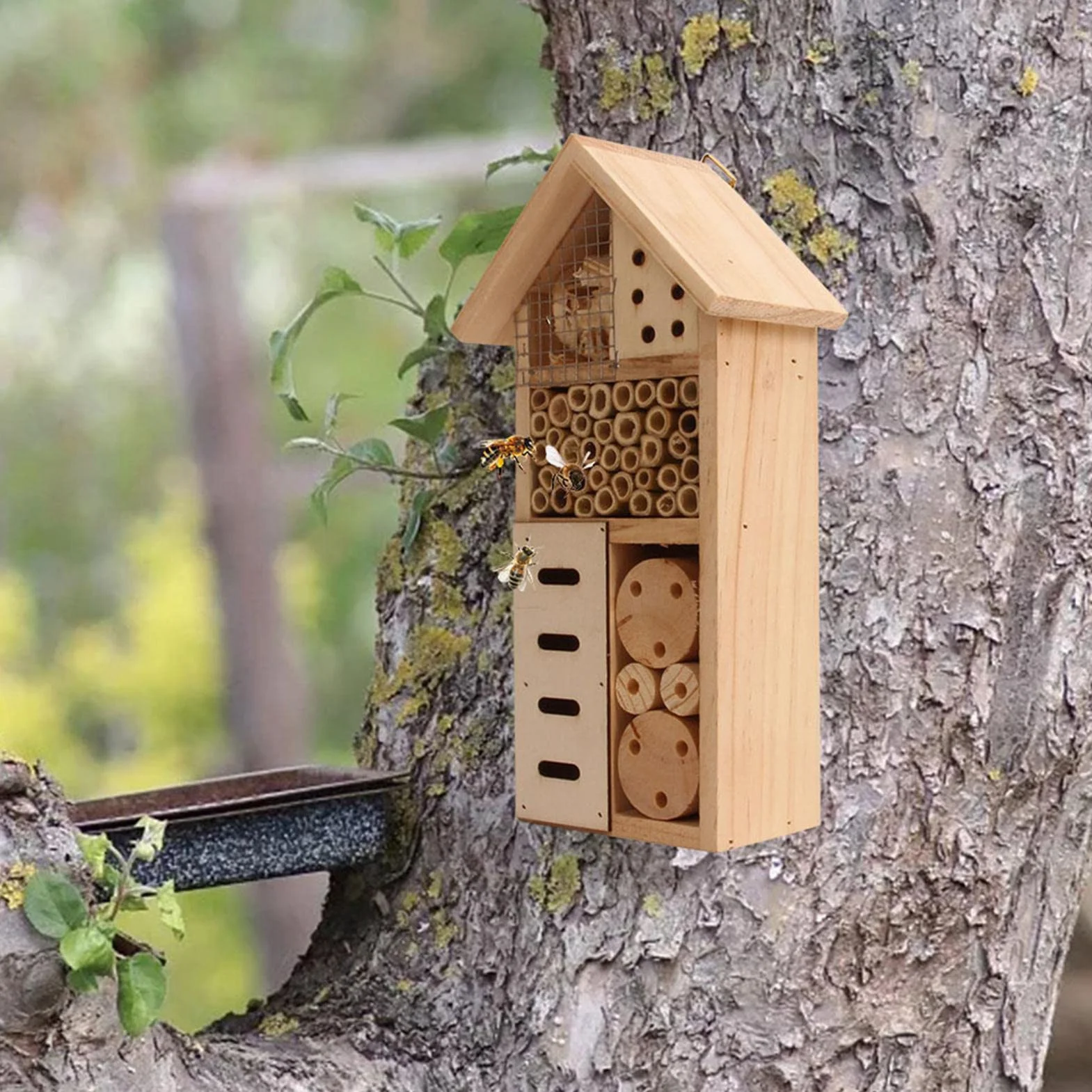 Pekoluta Maison d'insectes en Bois Hôtel pour Papillons Abeilles Coccinelles Habitat Suspendu Extérieur