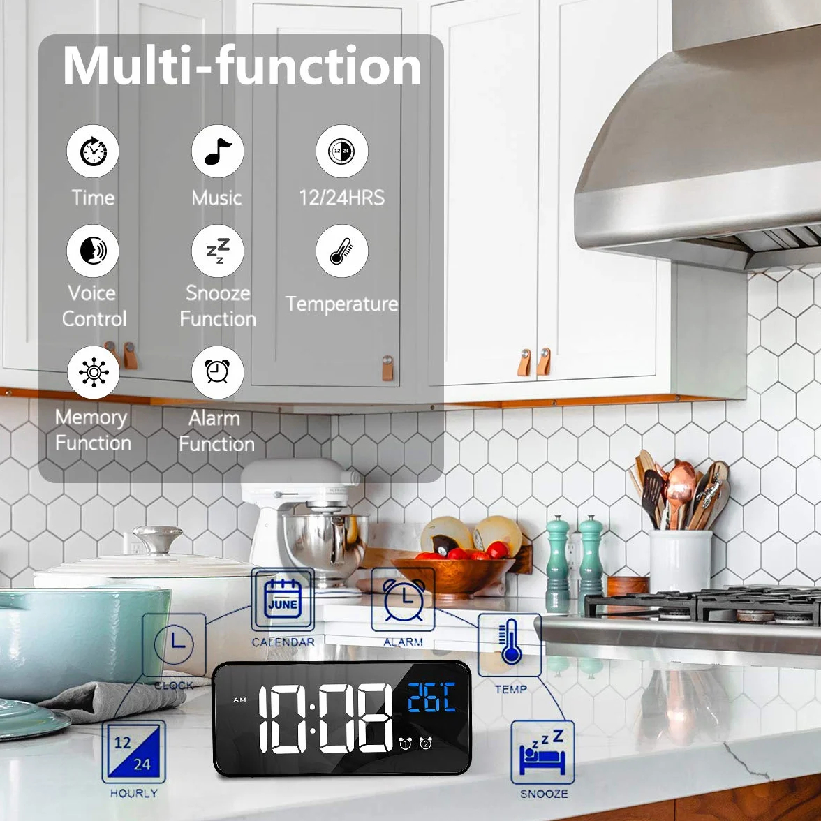 LATEC Réveil Numérique LED avec Snooze et Chargeur USB Noir