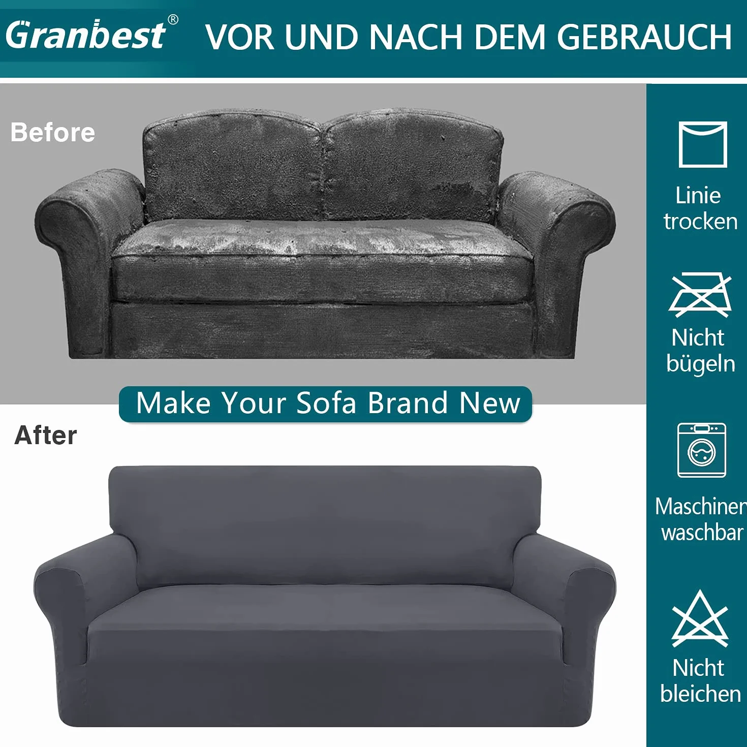 Granbest Housse de Canapé Extensible 3 Places Super Douce Élasthanne Protection Meubles Fond Élastique Gris