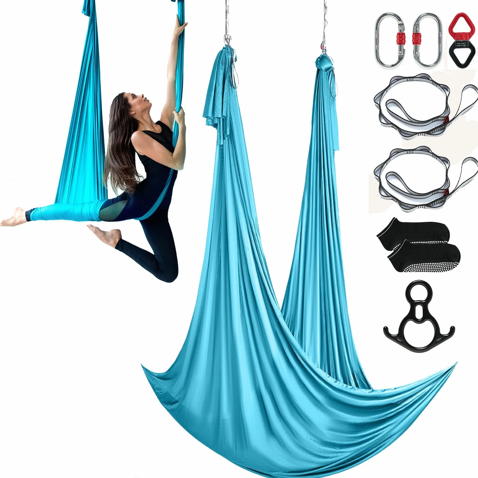VEVOR Hamac de Yoga Aérien 10 x 2,8 m Kit Balançoire de Yoga Inversion Danse Aérienne en Nylon 100 g/m² Capacité Charge 1000 kg Vol Anti-gravité d'Air pour Fitness Musculation Pilates Gym Maison Bleu