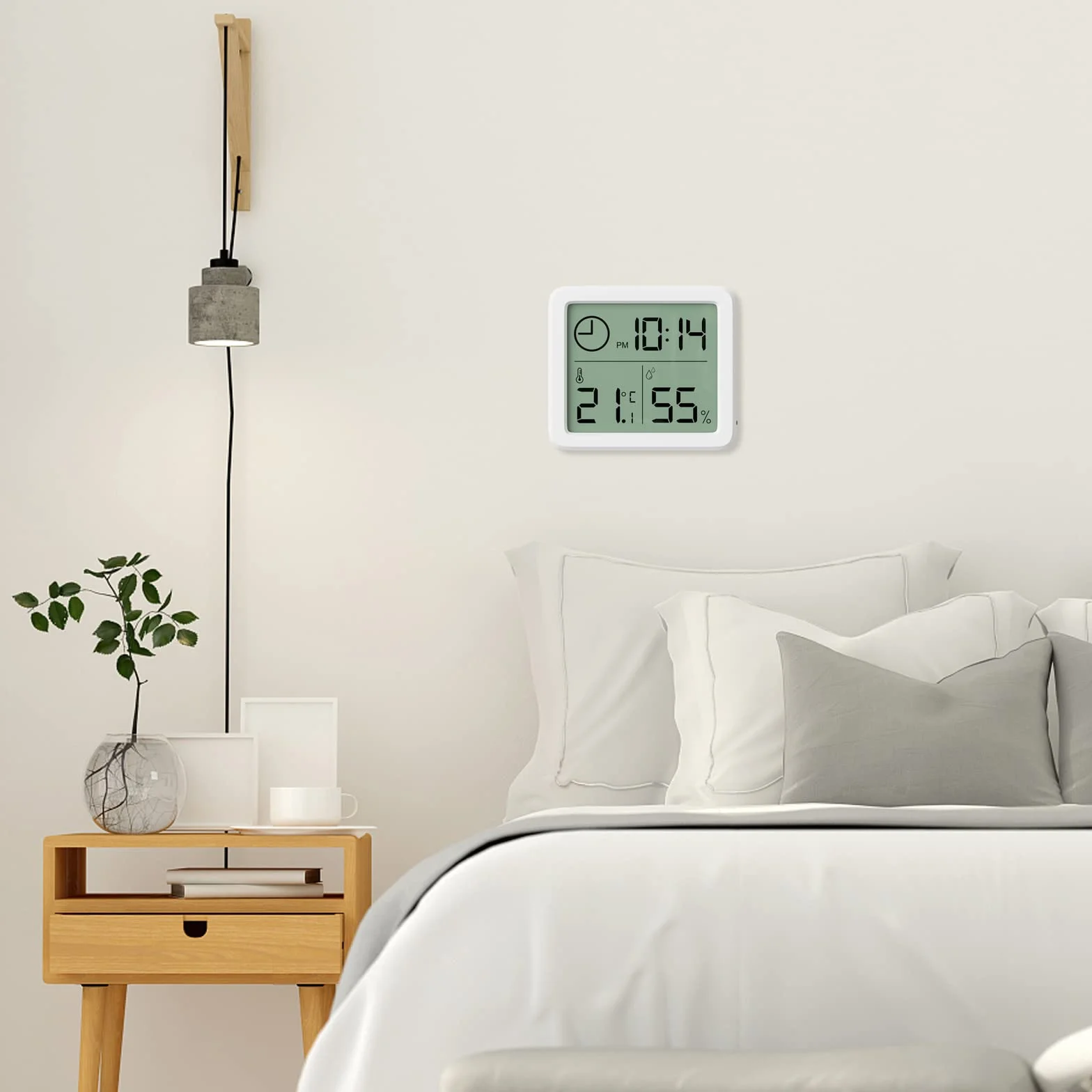 Gvolatee Thermometre Interieur Numerique Hygrometre Portable 2 Pieces Grand Ecran Horloge Blanc Precis Maison Chambre Bebe