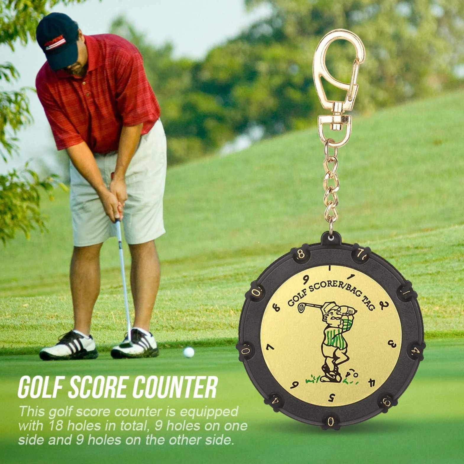 Compteur de score de golf portable 18 trous avec Numbers Wheels Gardien des scores porte-clés