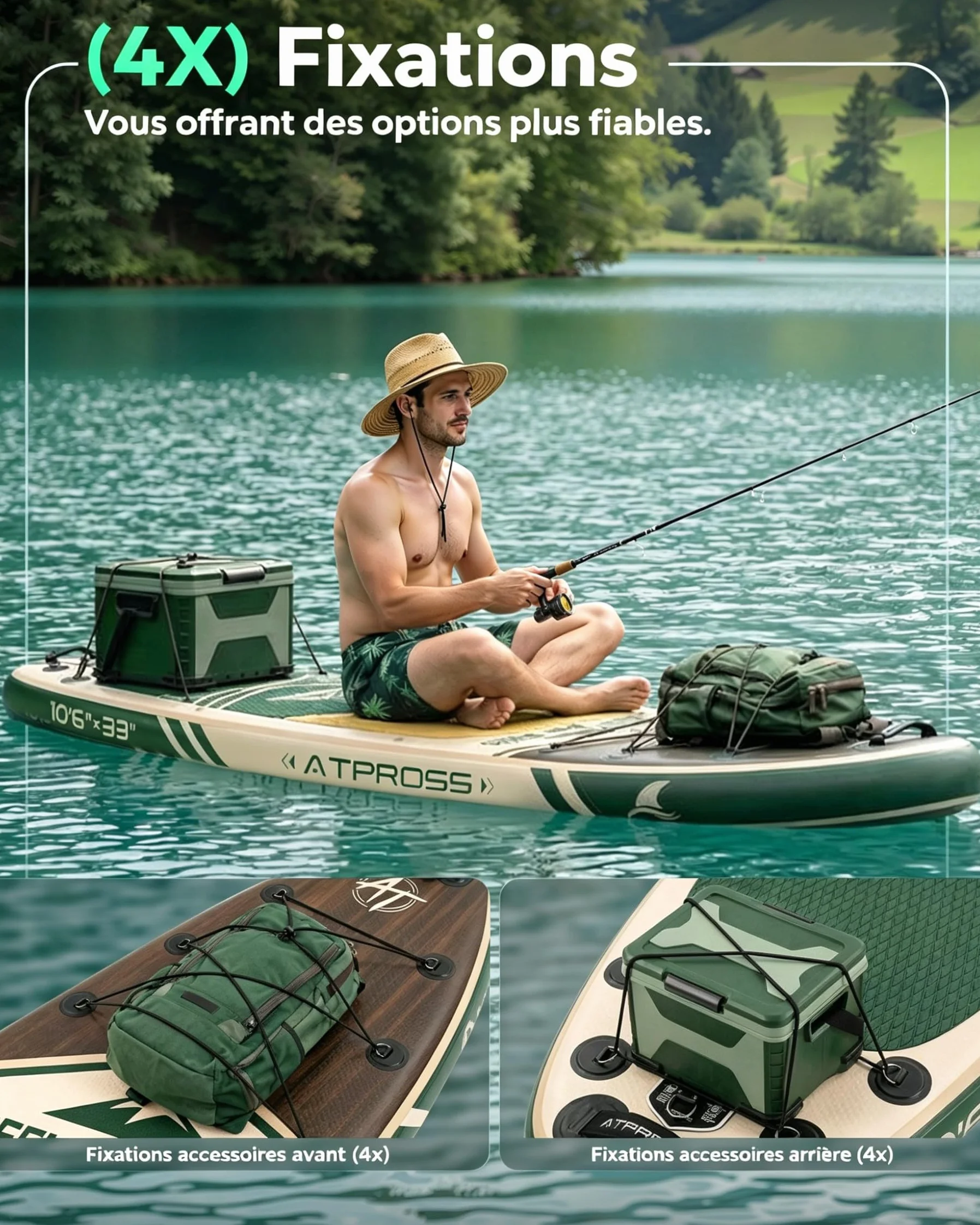 Stand Up Paddle Gonflable Adulte avec Siège Kayak & Accessoires, 320x84cm Planche de Sup Extra Large pour 2 Personnes, Charge 200kg, Kayak Gonflable 2 Places Stable et Antidérapant pour Surf
