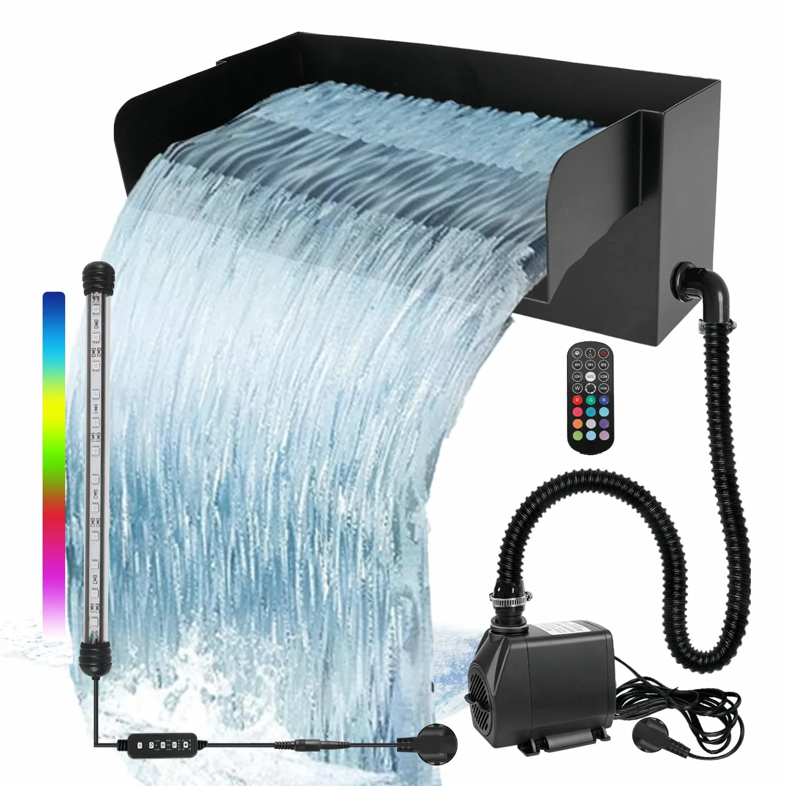 Cascade de bassin en acier inoxydable 30 cm avec pompe 45W 3000L/H pour jardin