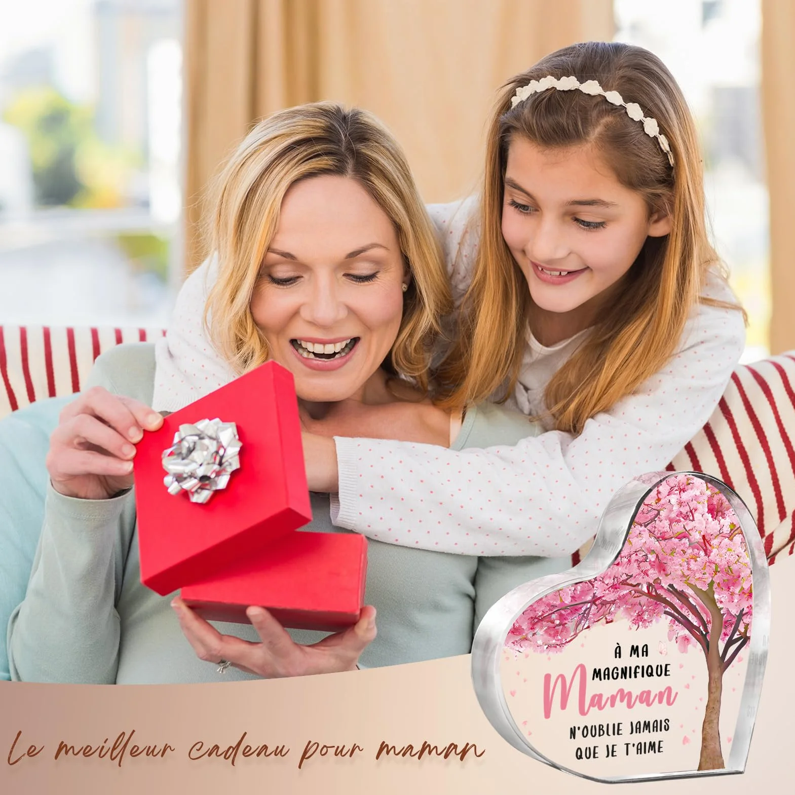 Plaque Cœur Décor de Bureau Cadeau Fête des Mères Anniversaire Maman Fille Fils