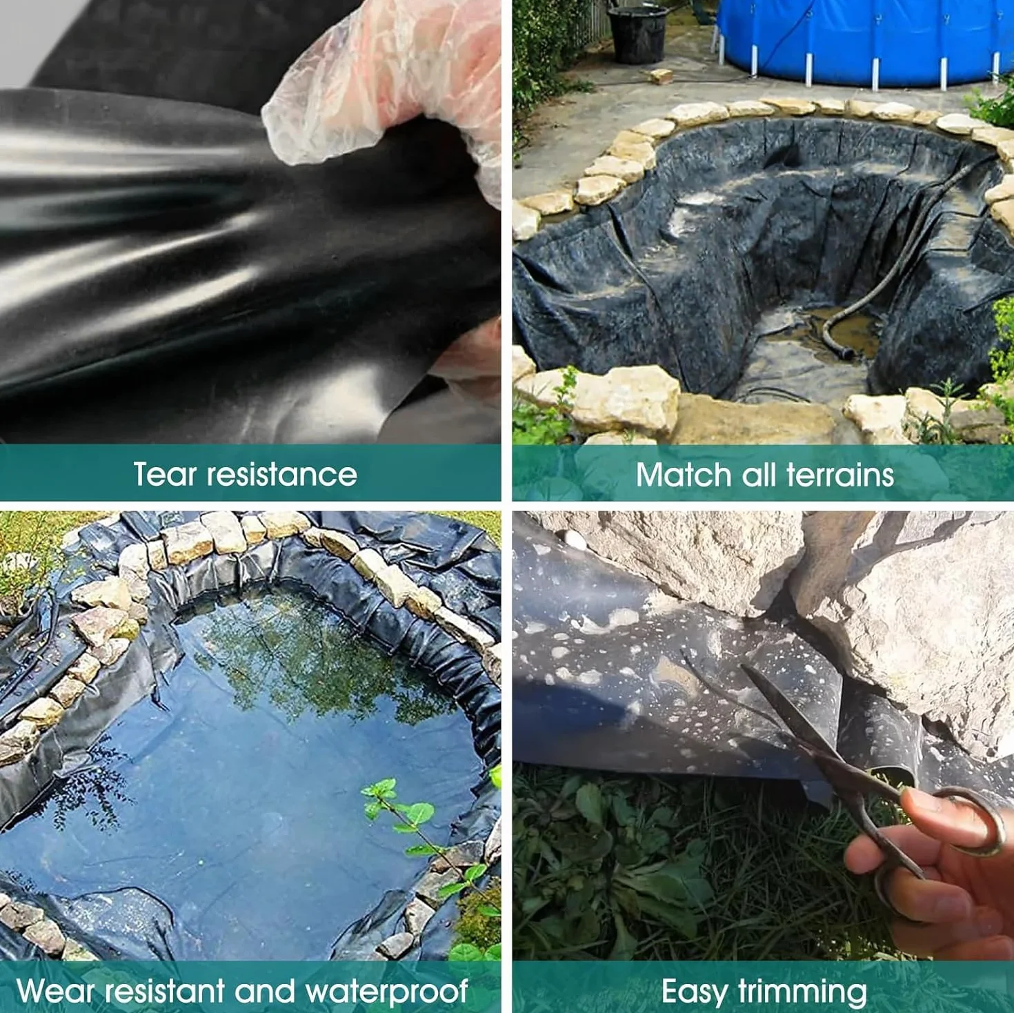 MIKIICOCO Revêtement de bassin 3 x 3 m imperméable flexible membrane préformée