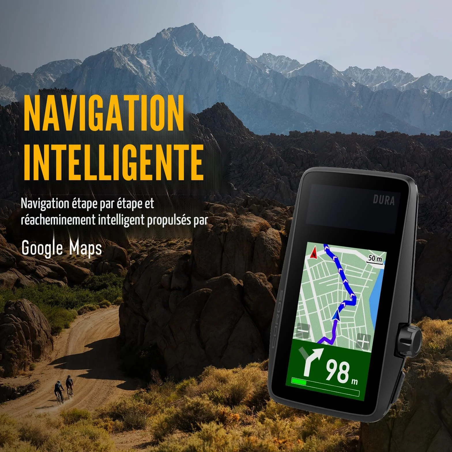 COROS DURA Compteur Vélo Solaire, 120 Heures d'autonomie GPS, Recharge Solaire, écran Tactile Couleur MIP de 2,7", synchronisation Rapide des données, Navigation Turn-by-Turn, GPS vélo