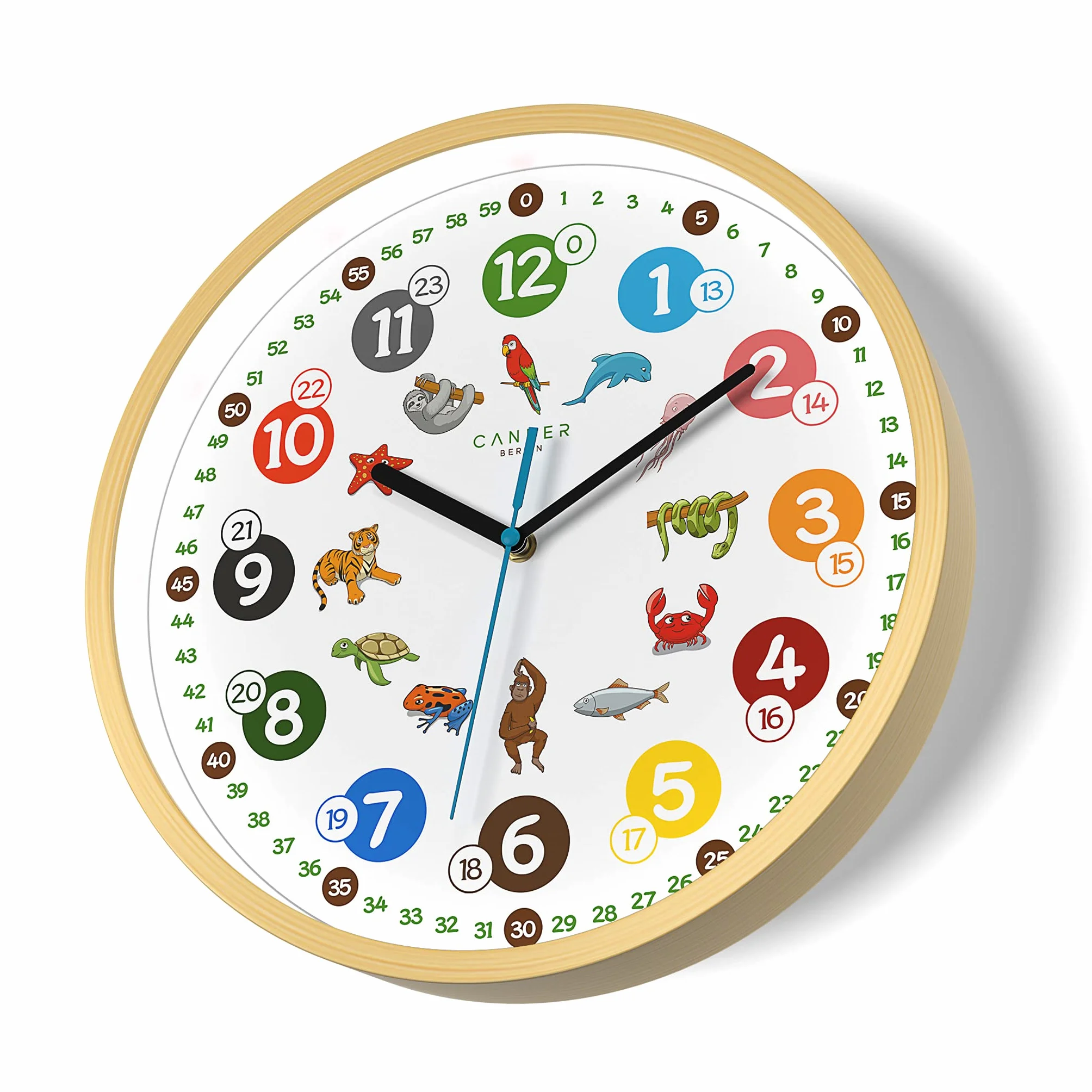Cander Berlin MNU 2430 T Horloge murale enfant Motif bois 30,5 cm animaux silencieux analogique