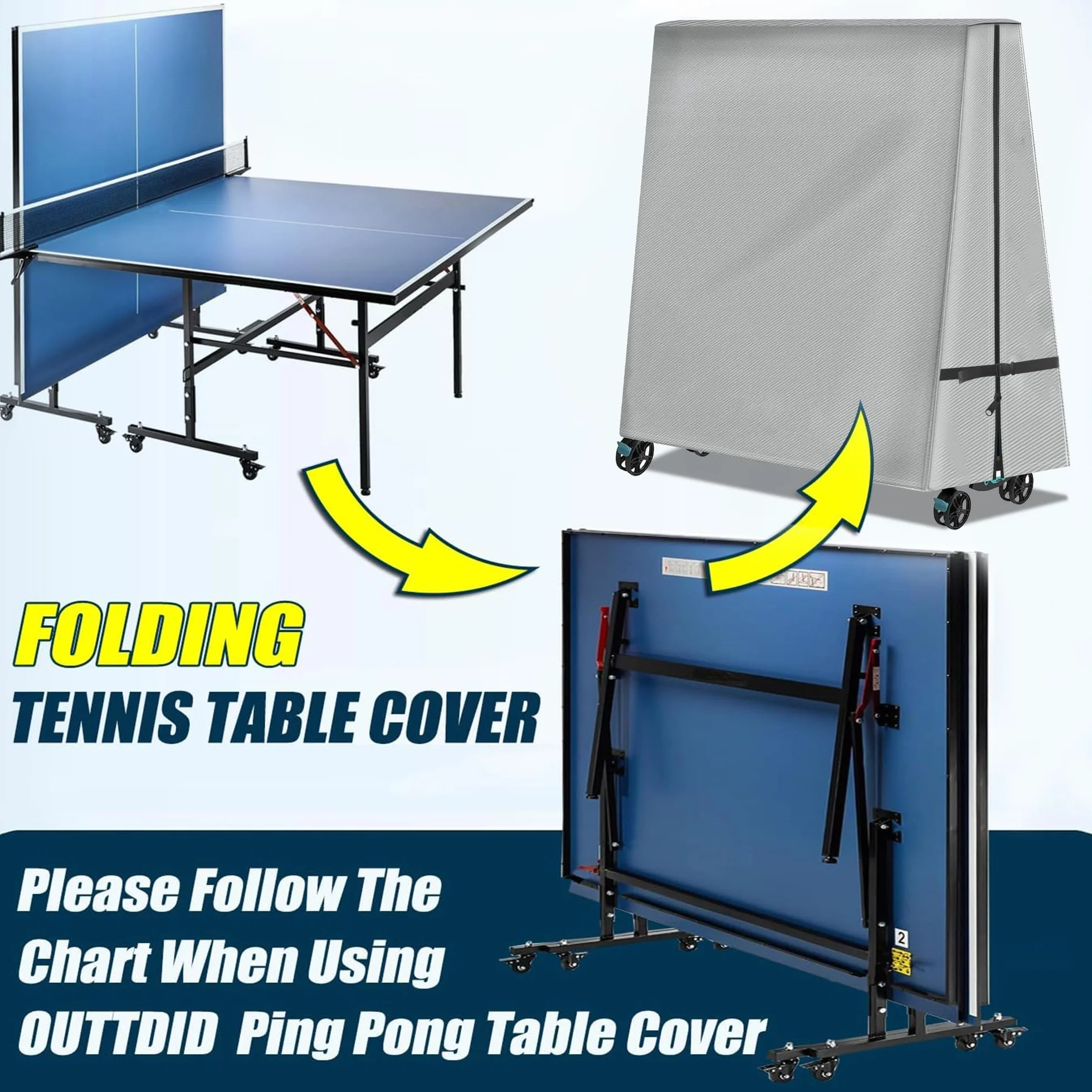 Housse Table Ping Pong Extérieure, 600D Couverture de Table de Tennis, Bâche Imperméable Housse de Protection pour Table de Ping-Pong