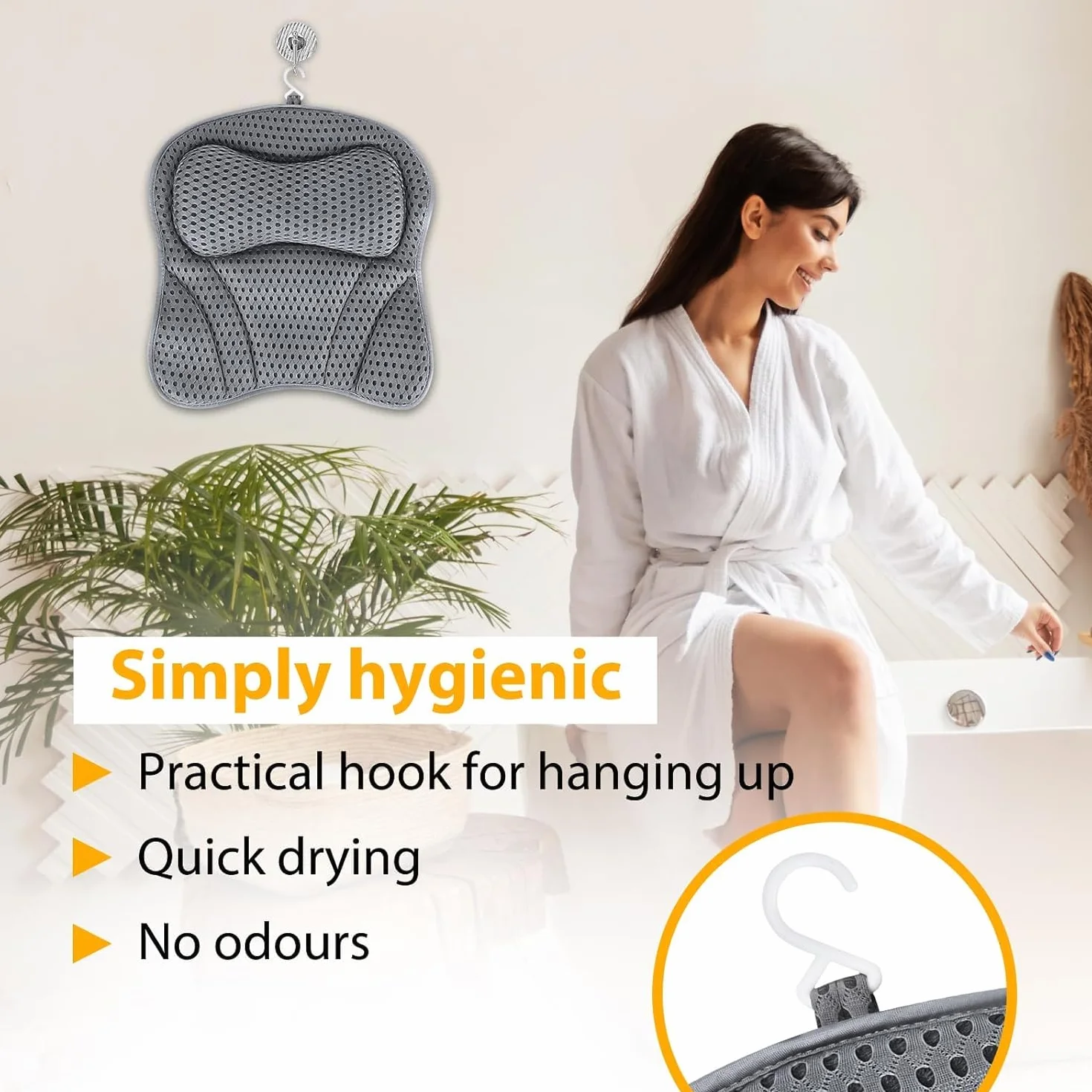 Oreiller de Bain Ergonomique avec Technologie 4D Air Mesh et 6 Ventouses pour Baignoire et Spa