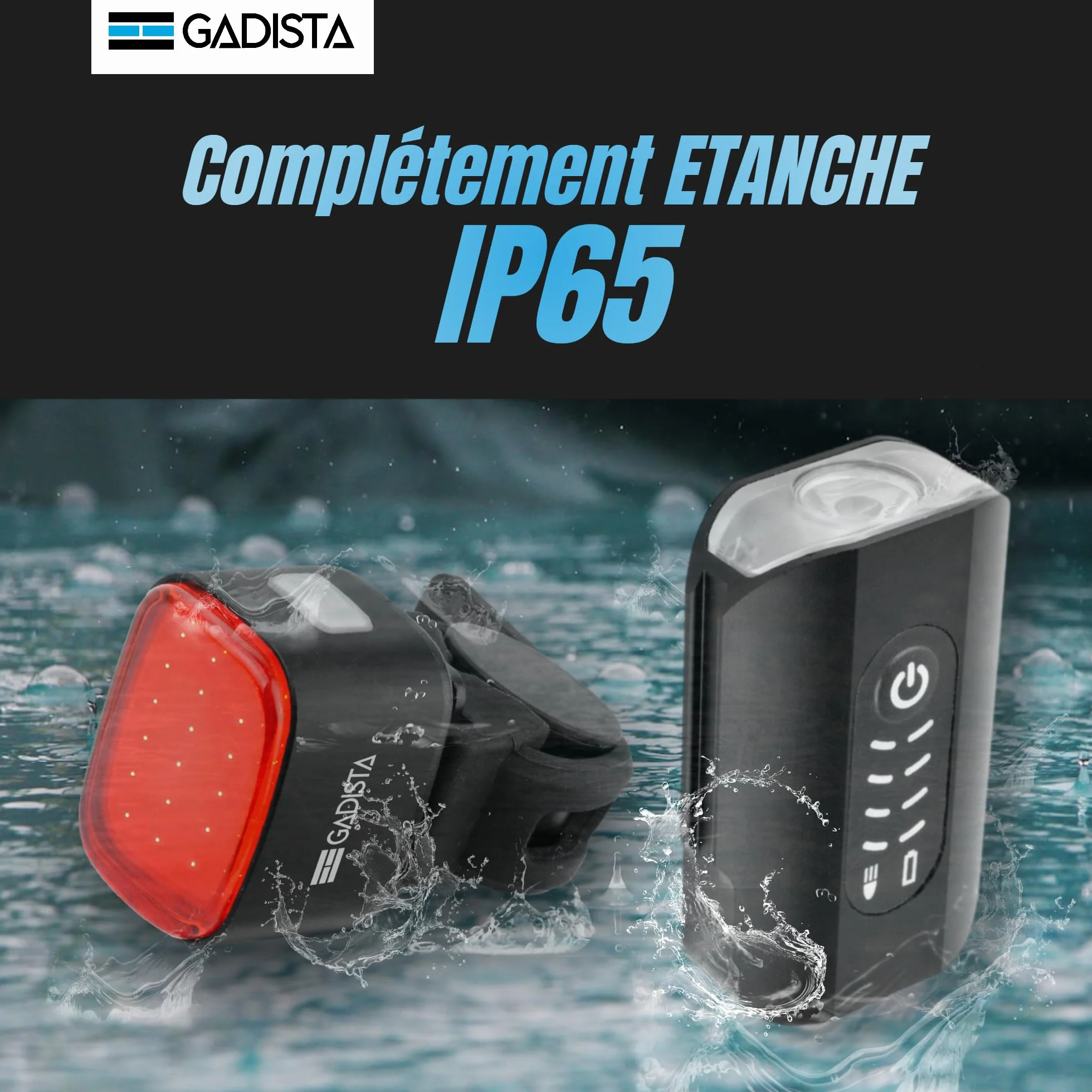 GADISTA France, Set Lumiere Velo Avant et Arriere en Aluminium avec Affichage du Niveau de Batterie d'excellente Fabrication. eclairage Velo puissantes Rechargeable USB, Lampe Velo, Clignotant vélo
