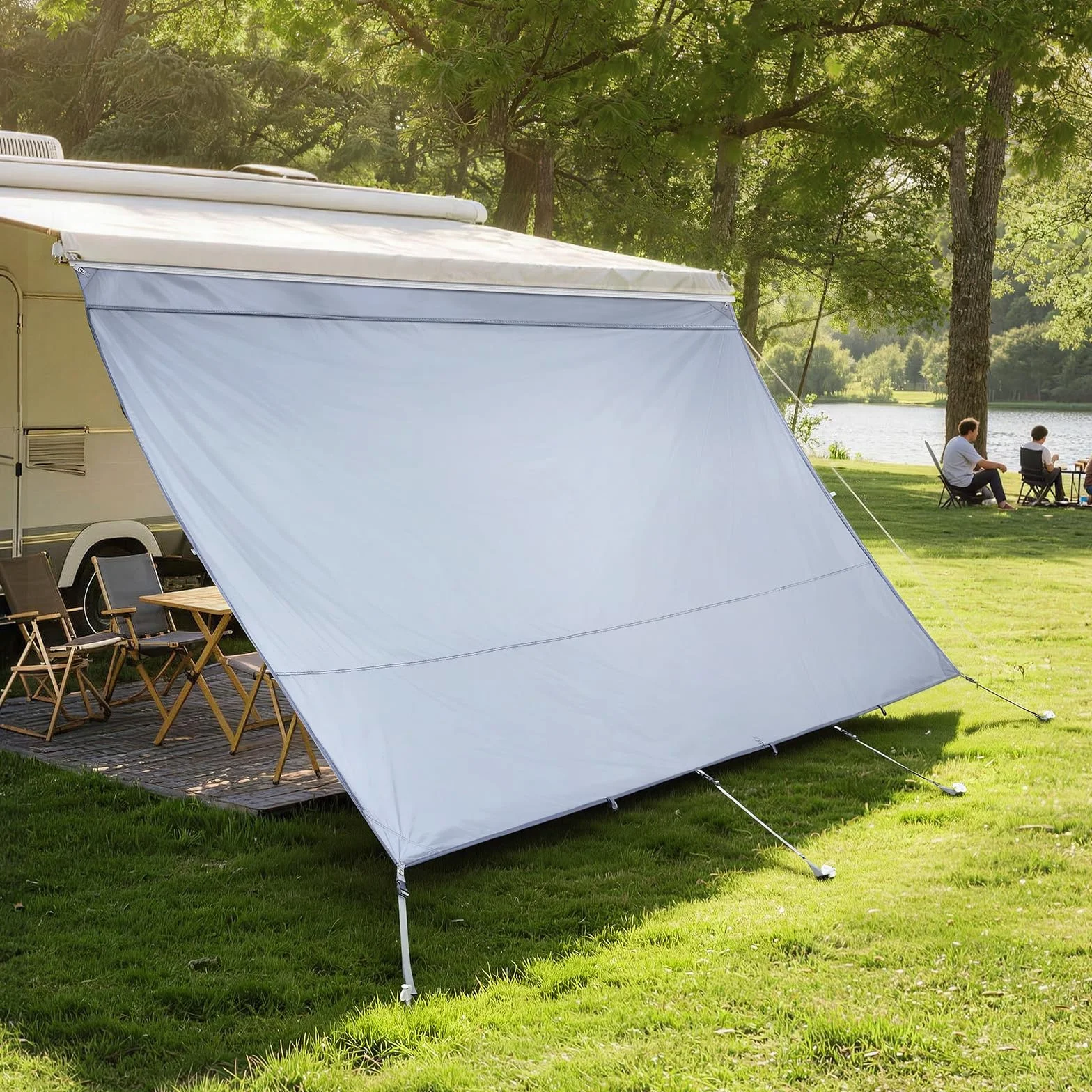 VEVOR Paroi Avant pour Store de Camping-Car 2x3,7 m, Façade de Store Compatible avec Auvent 4 m, Pare-Soleil Caravane Voyage, avec Couverture Zippée en PU UV50+, Maille Polyester Double Couture