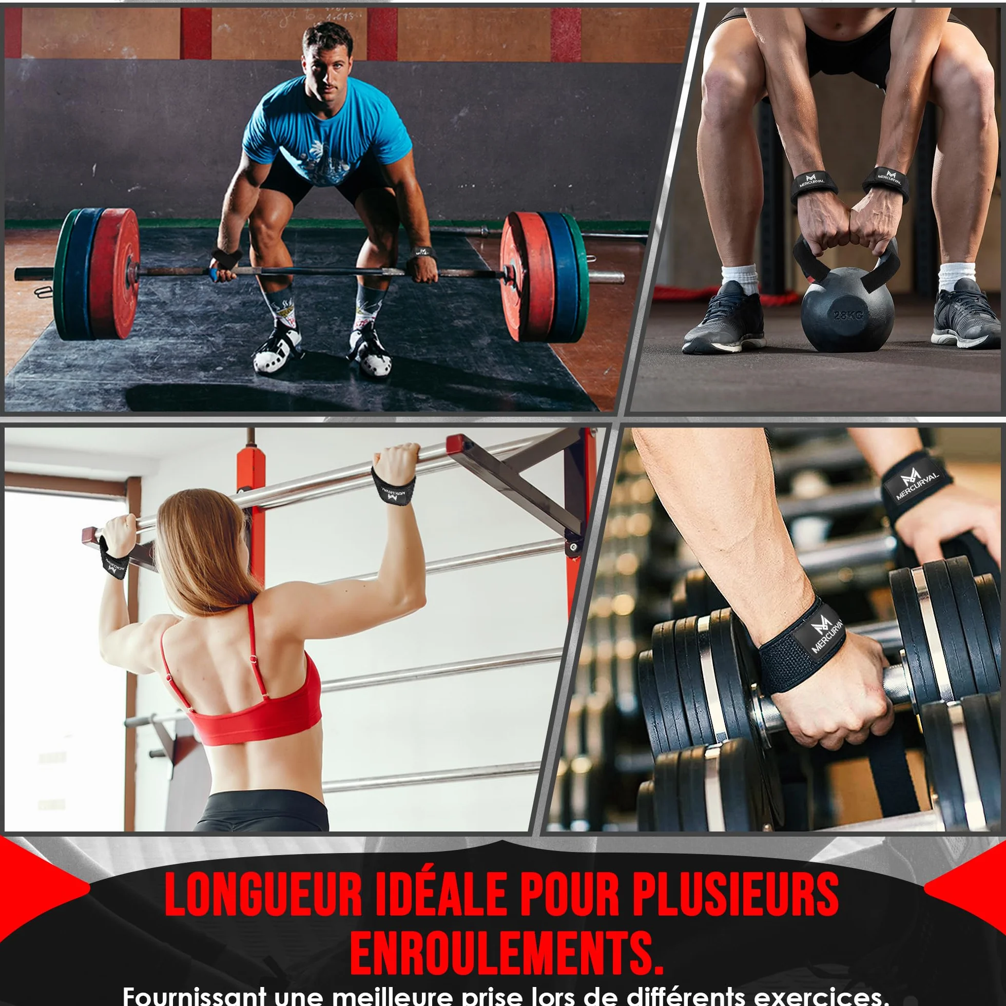 Sangle Musculation MERCURYAL - Sangle de Tirage et Poignet - Lifting Straps Homme Femme