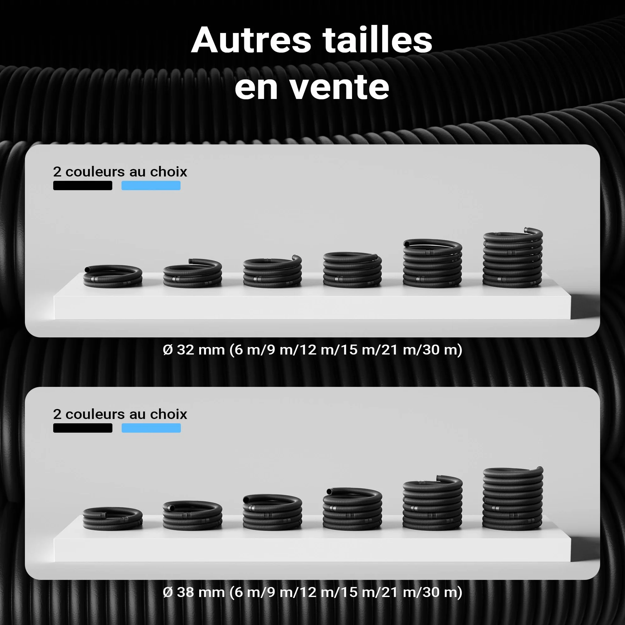 Wiltec Tuyau piscine noir 12 m Ø 32 mm solaire flottant sections préformées 165 g/m made in Europe