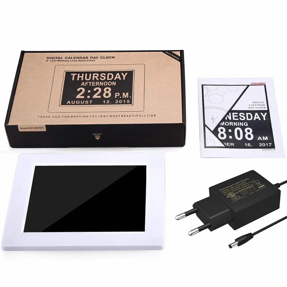 OLDTIME® 8" LCD Horloge Numérique Calendrier avec Date, Jour Et Heure Alzheimer White