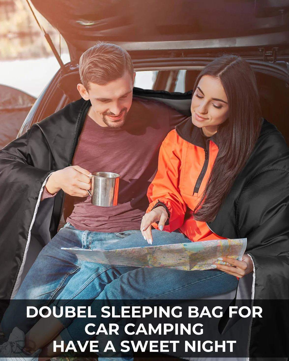 Ohuhu Sac de Couchage 2 Personnes 220x150cm Rectangulaire Camping avec Oreillers 2.75kg/3.5kg