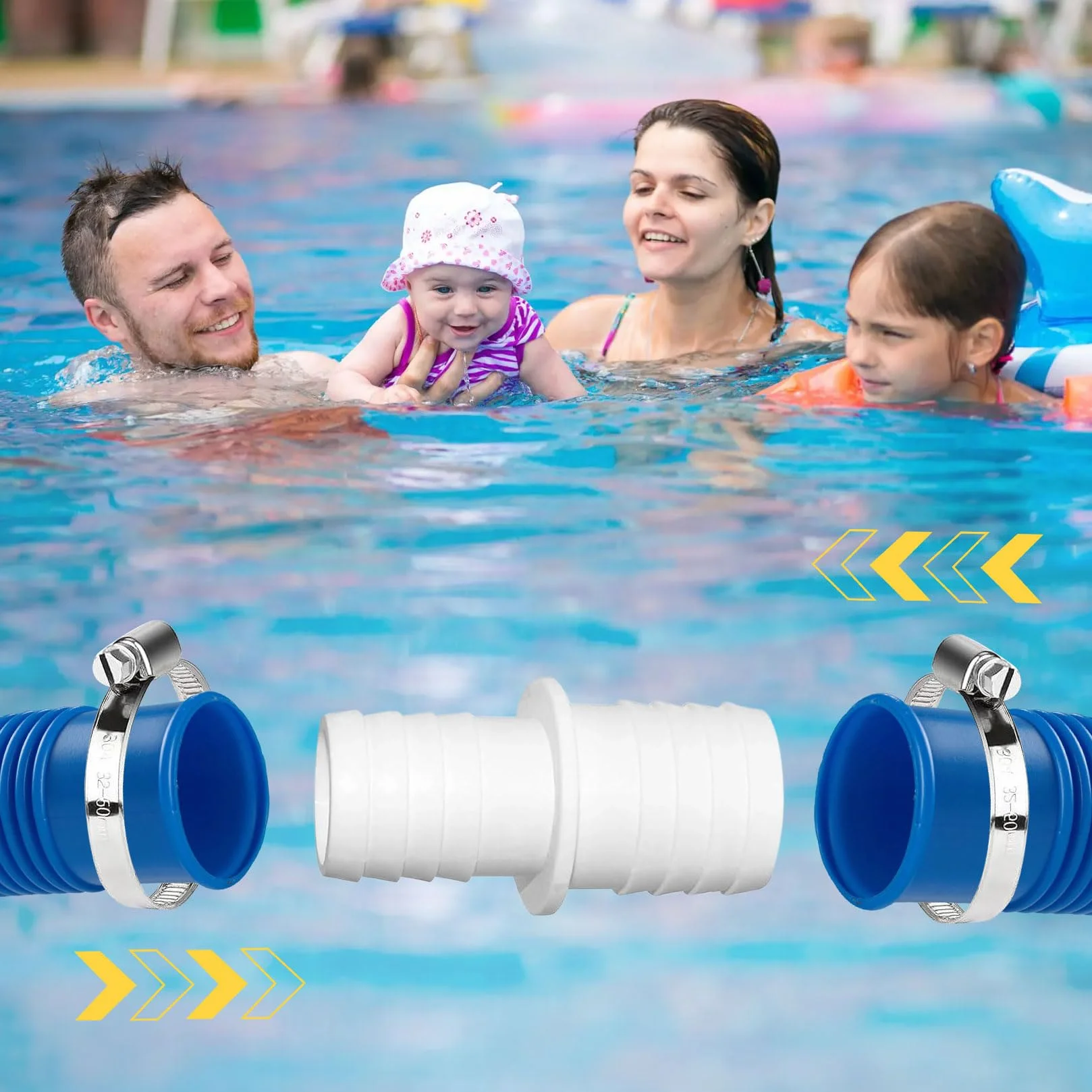 Raccords de tuyau de piscine 38 mm - Lot de 4 avec colliers de serrage en acier inoxydable