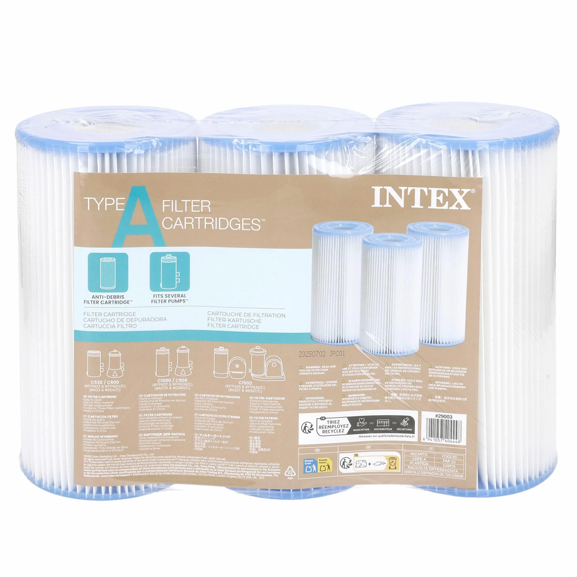 Intex lot de 3 cartouches de filtration A