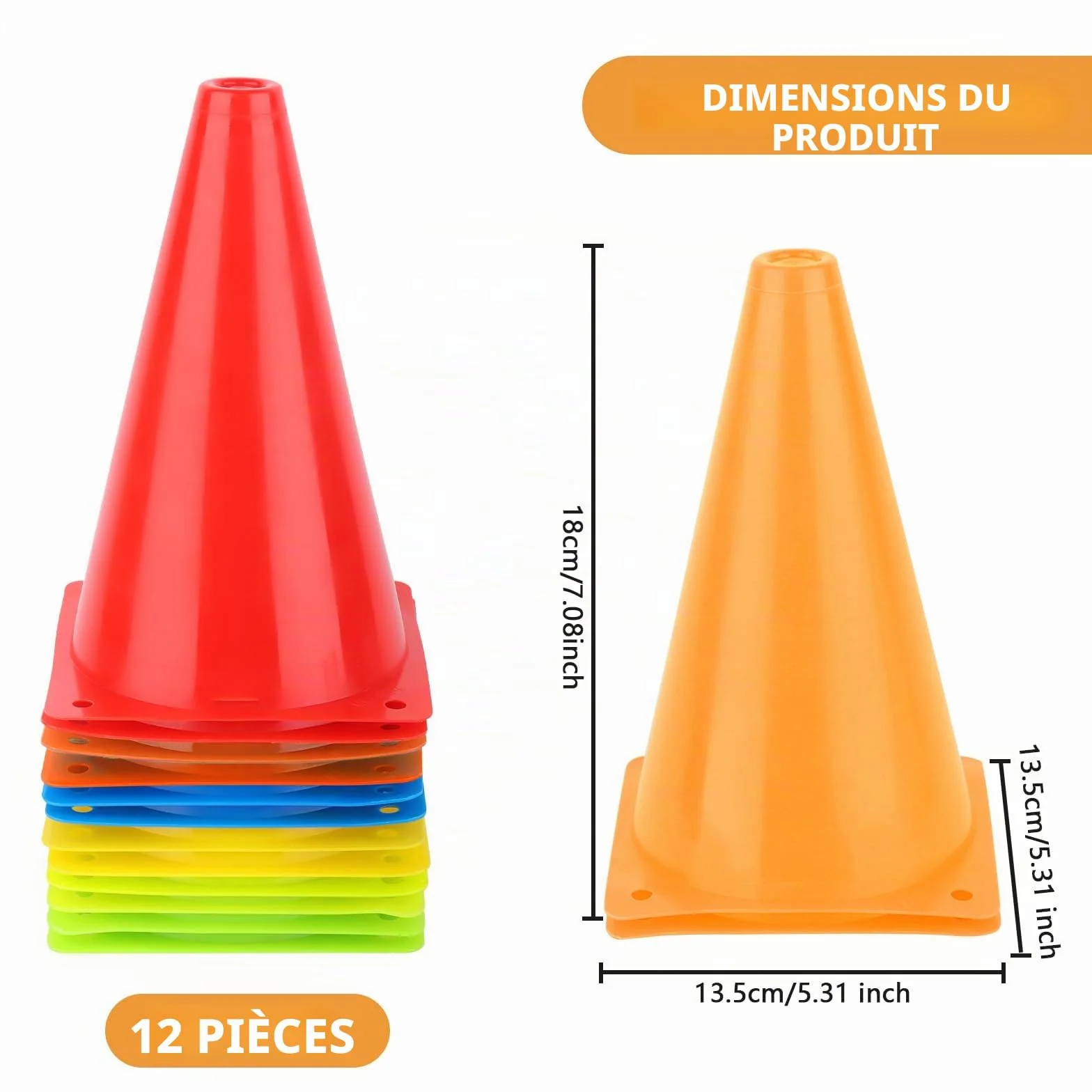 Cônes de Signalisation 18cm avec Sac de Transport pour Football, Sports, Jeux