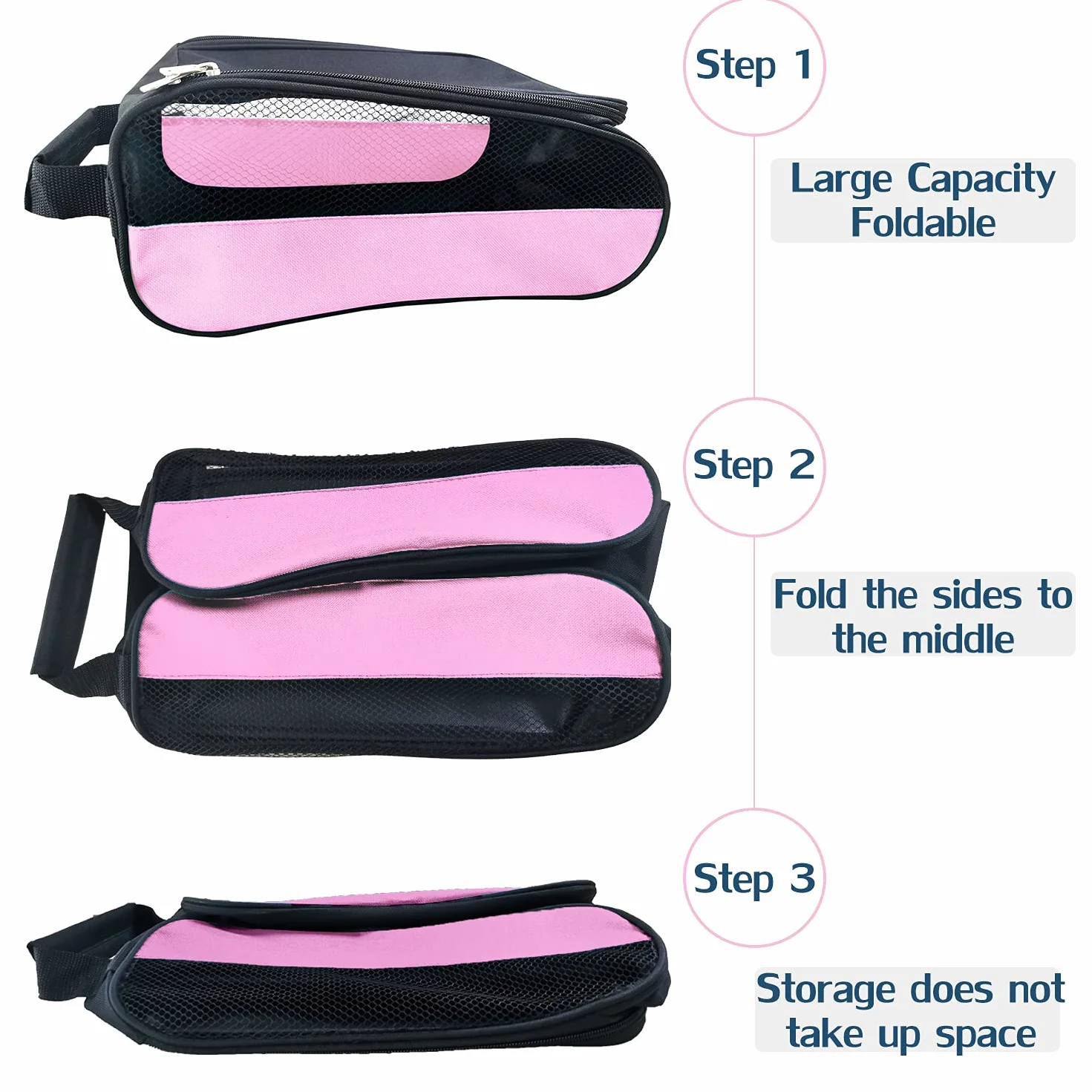 Sac à chaussures de golf homme/femme avec ventilation, sac de transport zippé rose clair