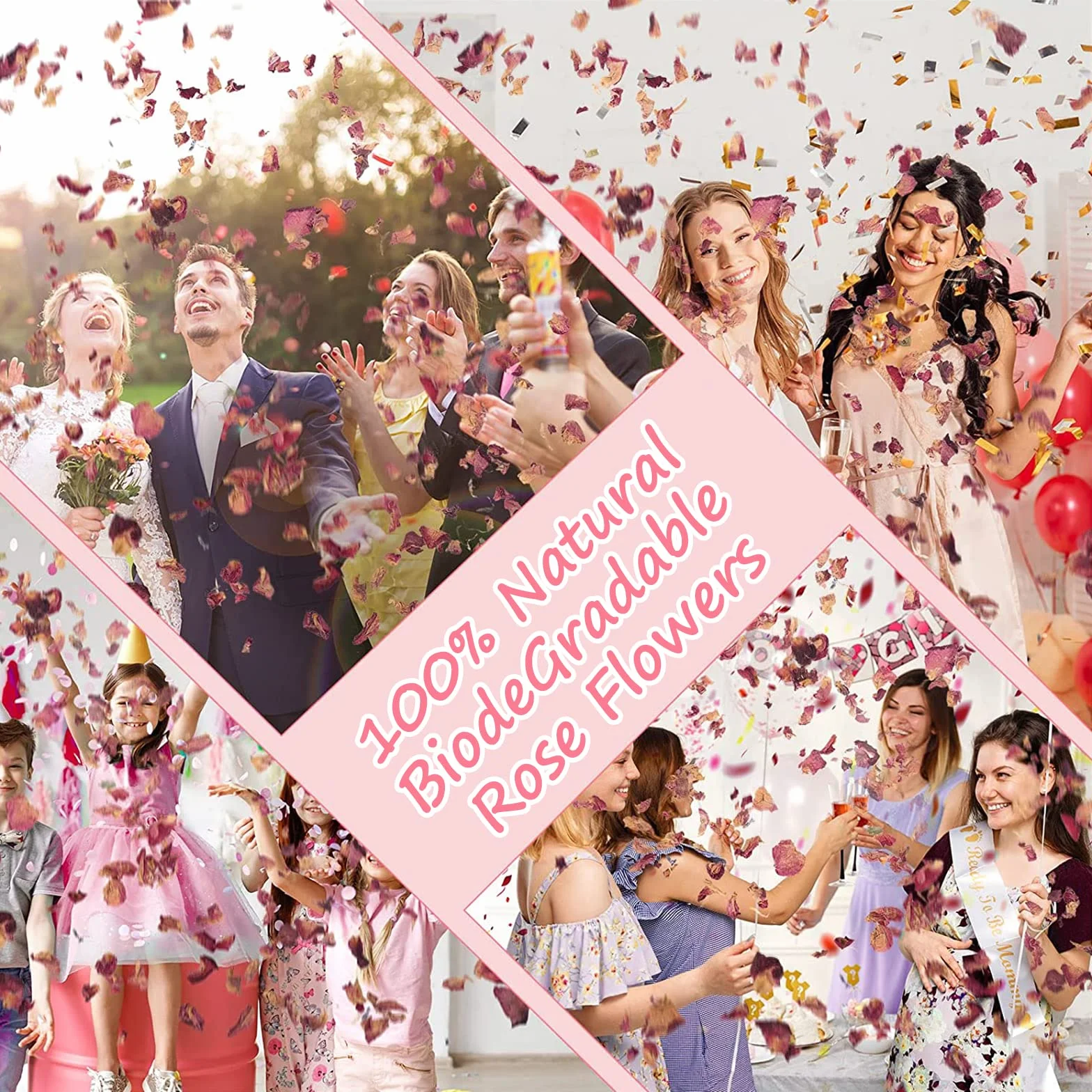 Confettis de Pétales de Mariage Naturels, 1 Litre Fleurs Séchées de Rose, Décoration
