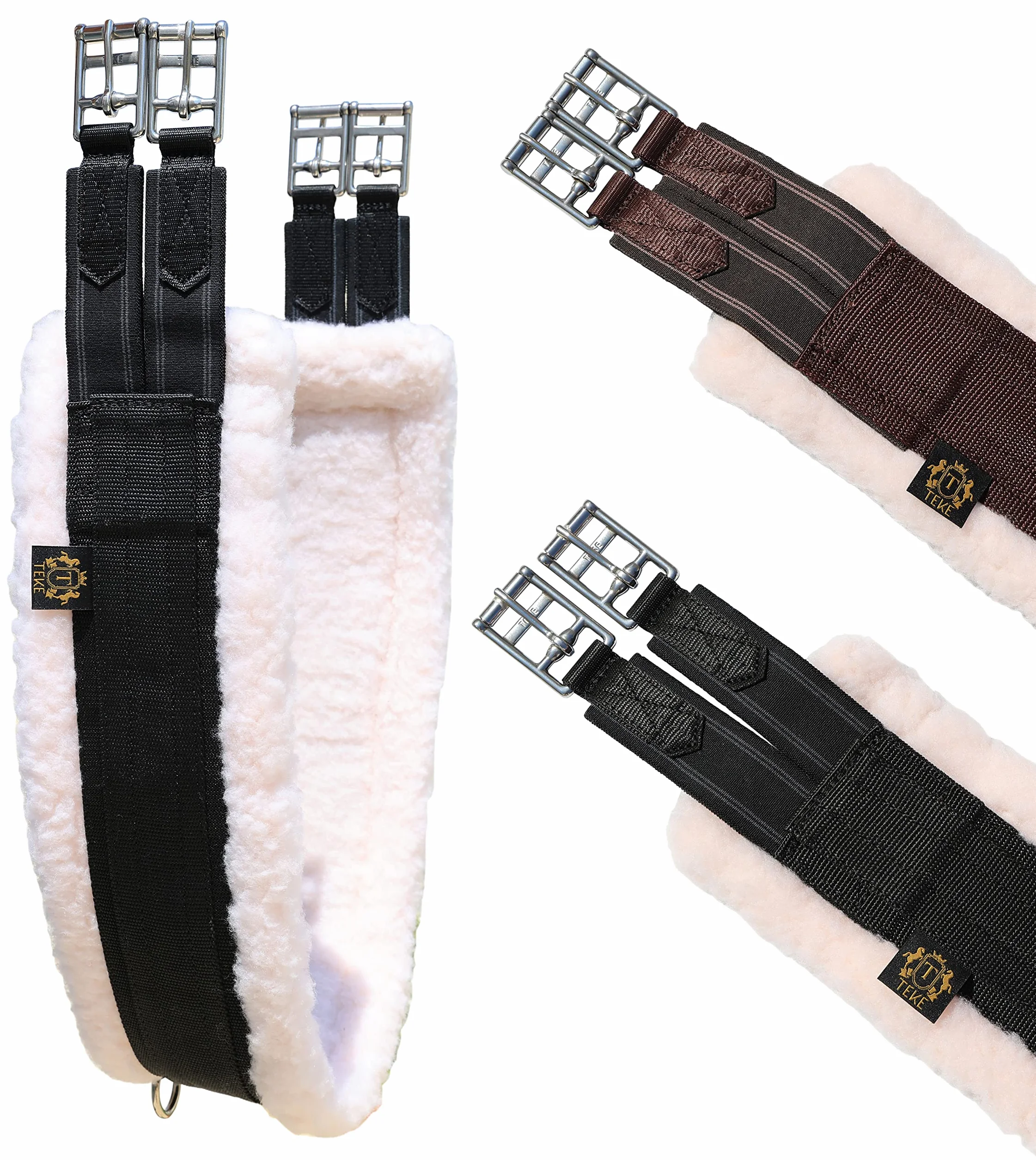 T TEKE Sangles anglaises quotidiennes pour chevaux : rembourré avec polaire, élastique double face robuste et boucles en acier inoxydable (tailles 96,5 - 142,2 cm)
