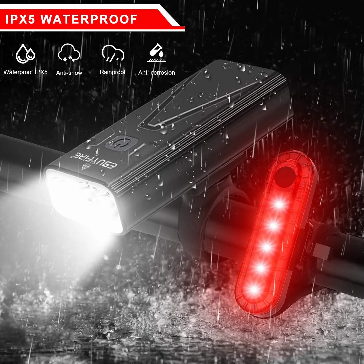 EBUYFIRE Ensemble Lumière Vélo Rechargeable USB, Phare de Vélo Super Lumineux avec Feu Arrière, 5200mAh Feux Avant de Vélo à Affichage numérique LED étanche IPX5 pour Tous Les vélos