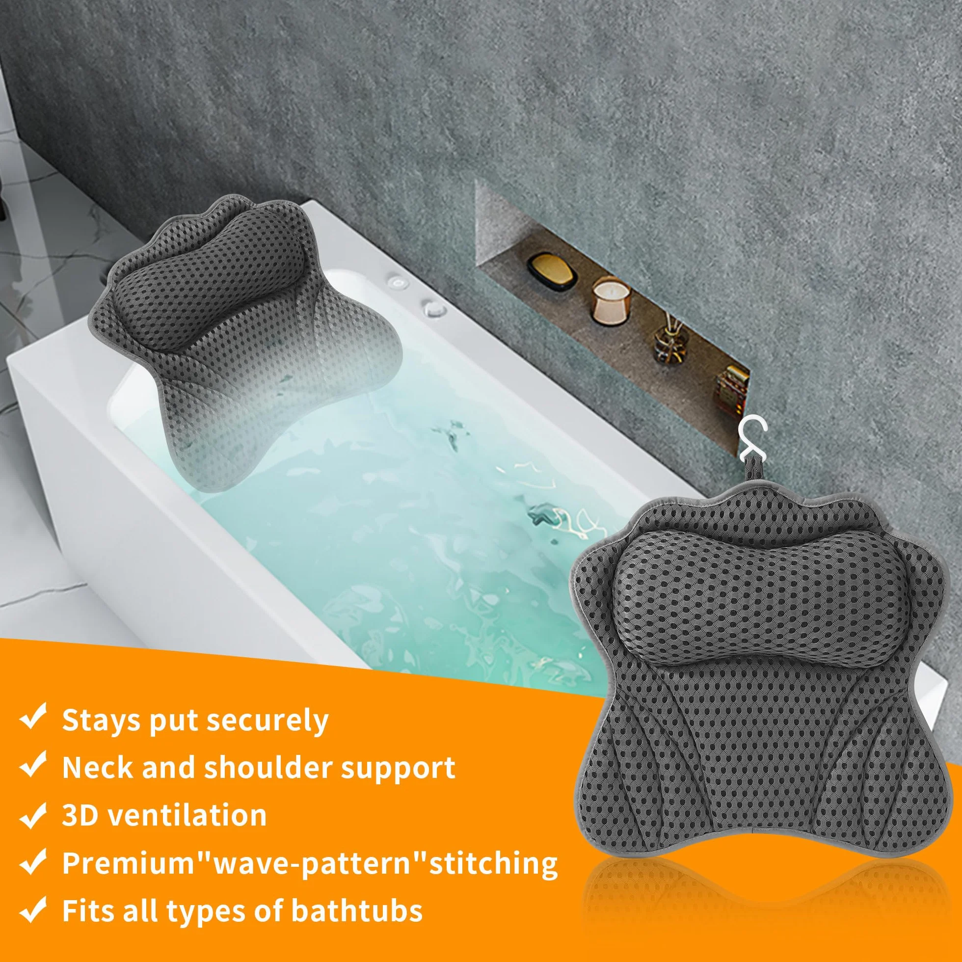 Coussin Baignoire Adulte 4D Air Mesh 6 Ventouses Antidérapantes
