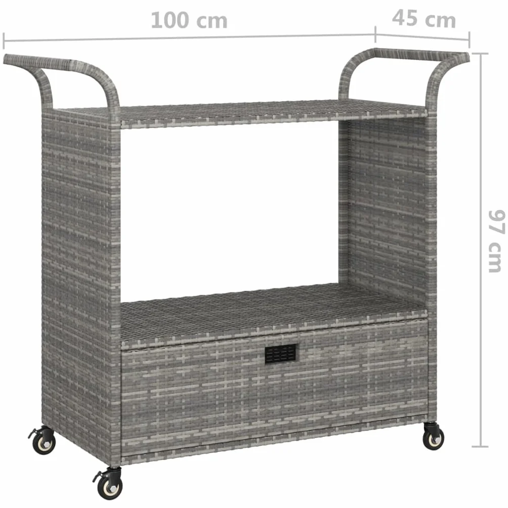 Chariot de Bar Résine tressée Gris 100x45x97 cm avec tiroir