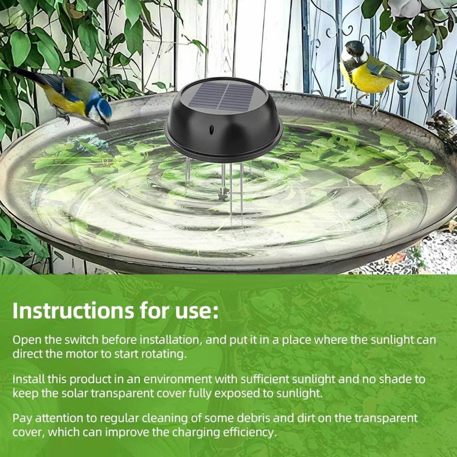 Agitateur d'eau solaire pour bain d'oiseau avec support - Décoration de bassin