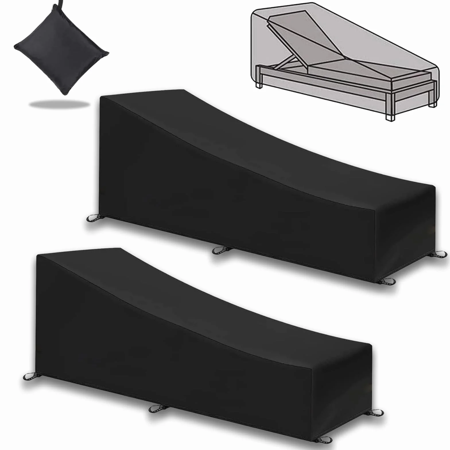 Housses de Protection pour Chaise Longue de Jardin 200x70x40/75 cm Imperméables Tissu Oxford 210D Noir Lot de 2