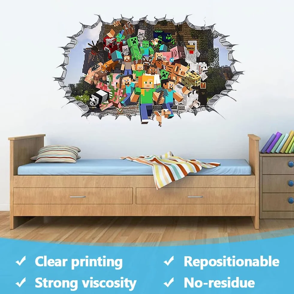 Autocollants Muraux Enfants Gamer 3D, Sticker Mural Garçon Dortoir - Décoration Chambre
