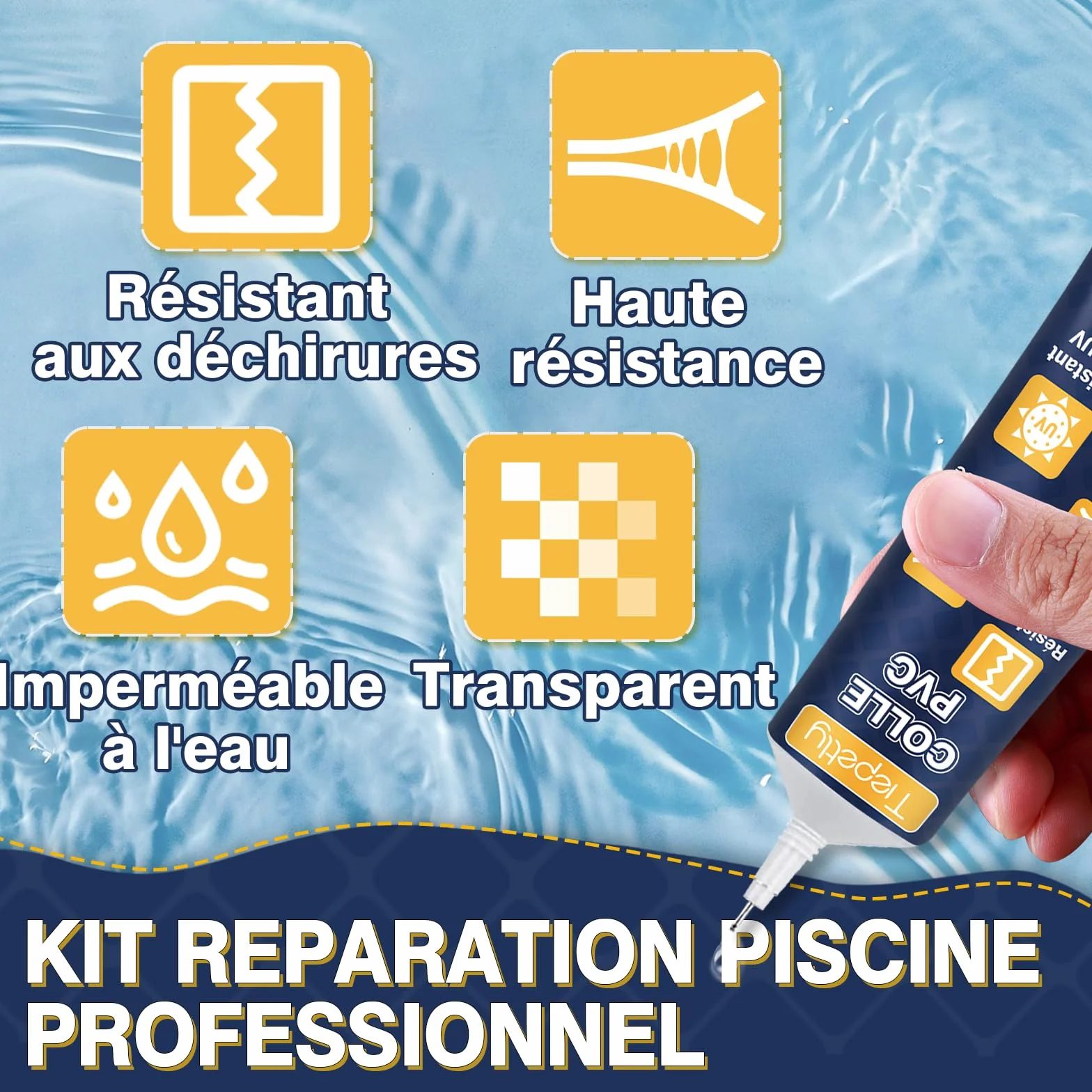 Kit de Réparation Piscine Imperméable Transparent pour Matelas Pneumatiques, Jacuzzis, PVC, ABS, EVA et Caoutchouc