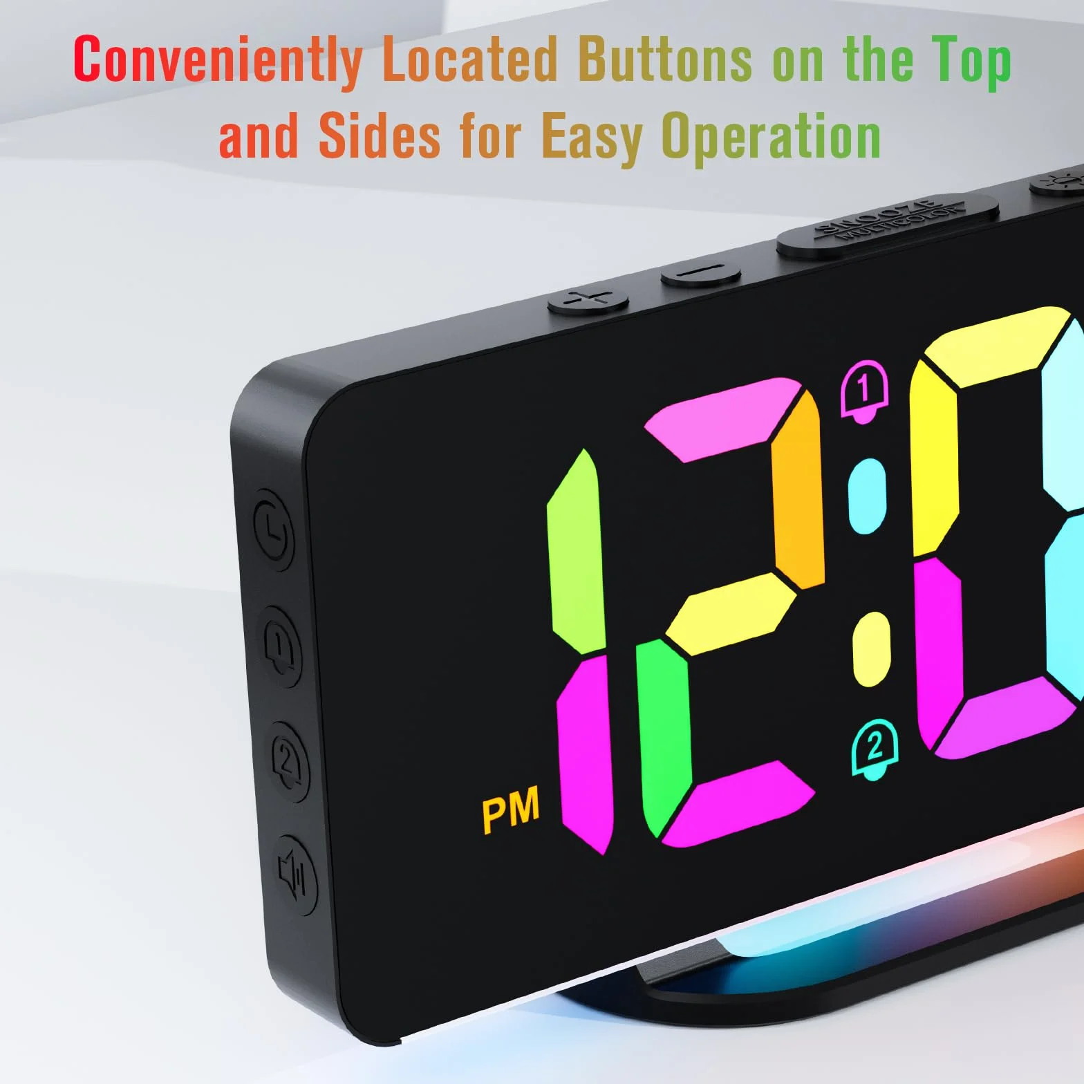 CHEREEKI Réveil Numérique 2 Alarmes Snooze 10 Modes Éclairage Nocturne RGB LED 11 Couleurs Port USB Jour Semaine