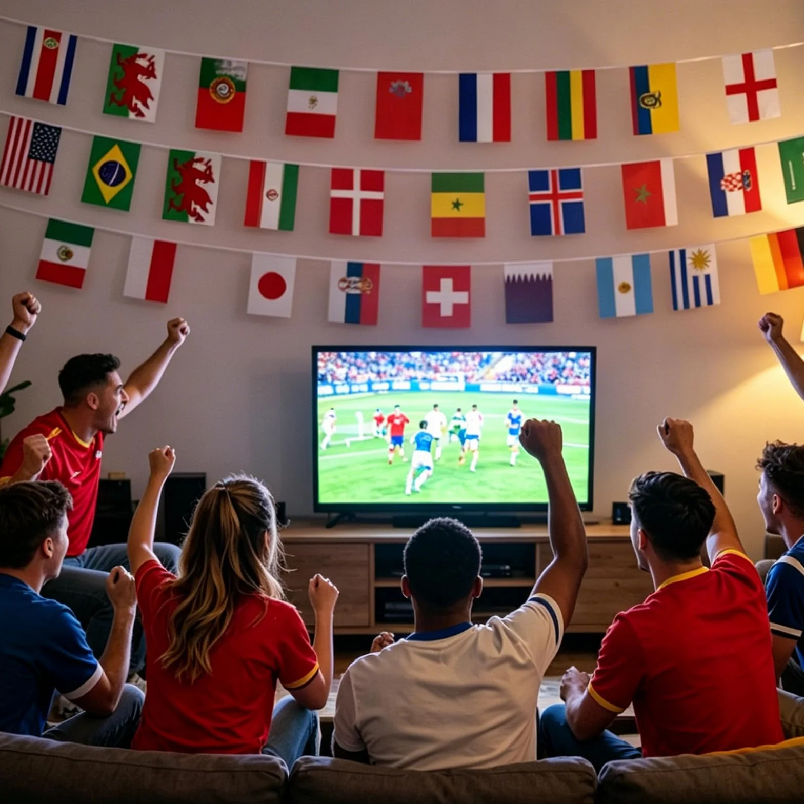 Guirlande de drapeaux de 32 pays pour la Coupe du Monde 2026, 32 pays des deux côtés en tissu euro (drapeaux / 4 pièces)