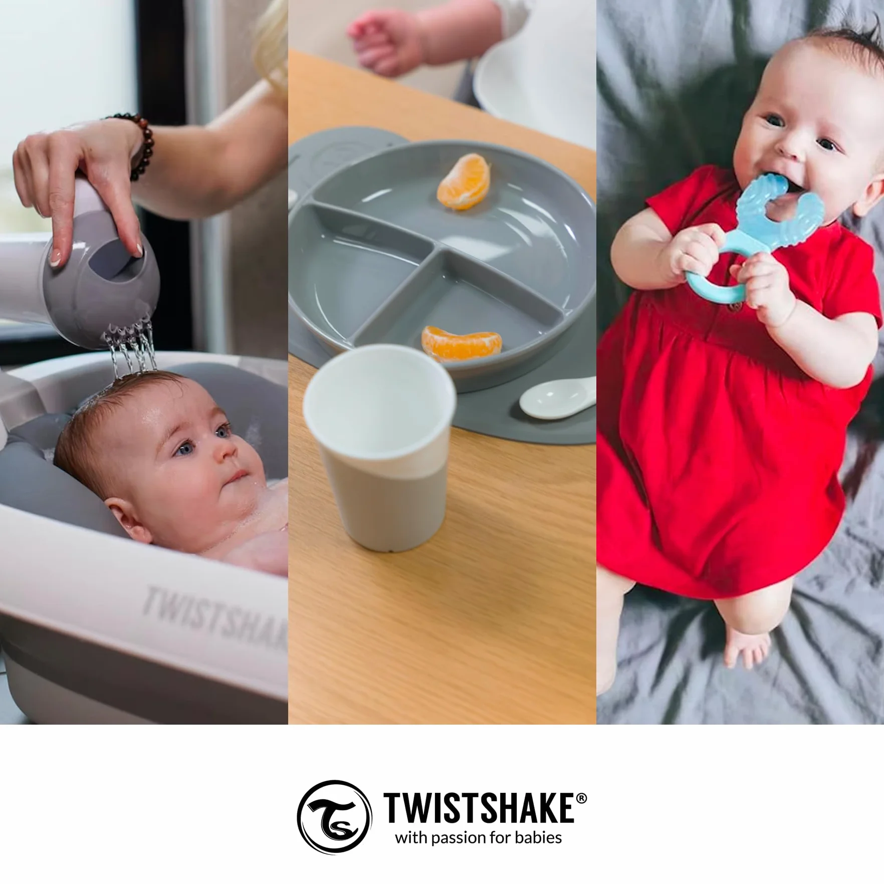 Twistshake Coussin de Bain Antidérapant pour Nouveau-né Gris | Coussin Doux et Pliable 0 Mois+